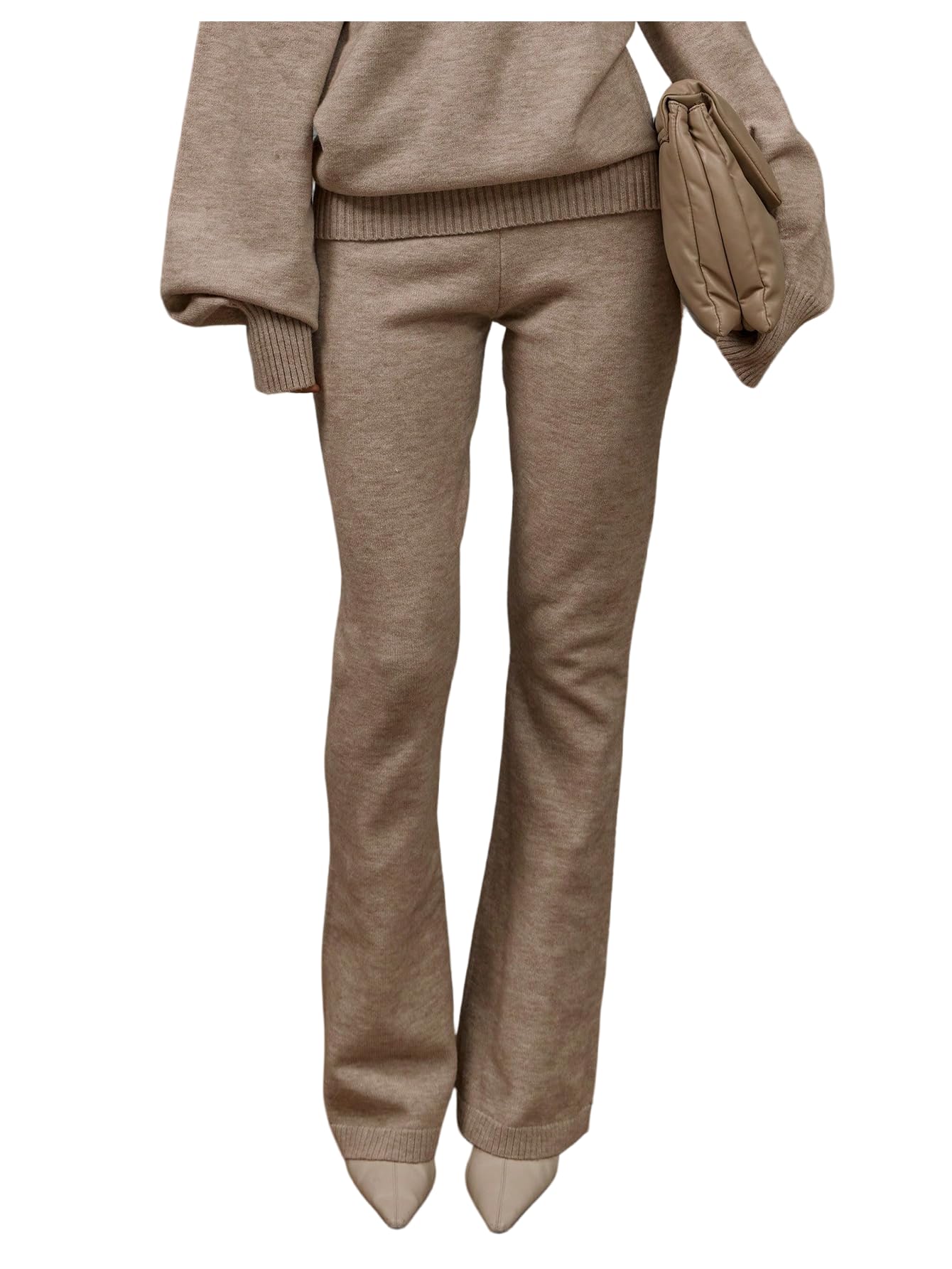SOLY HUX Womens Knit Flare Pants Elastic High Waisted Bell Bottom Pants Casual Trousers