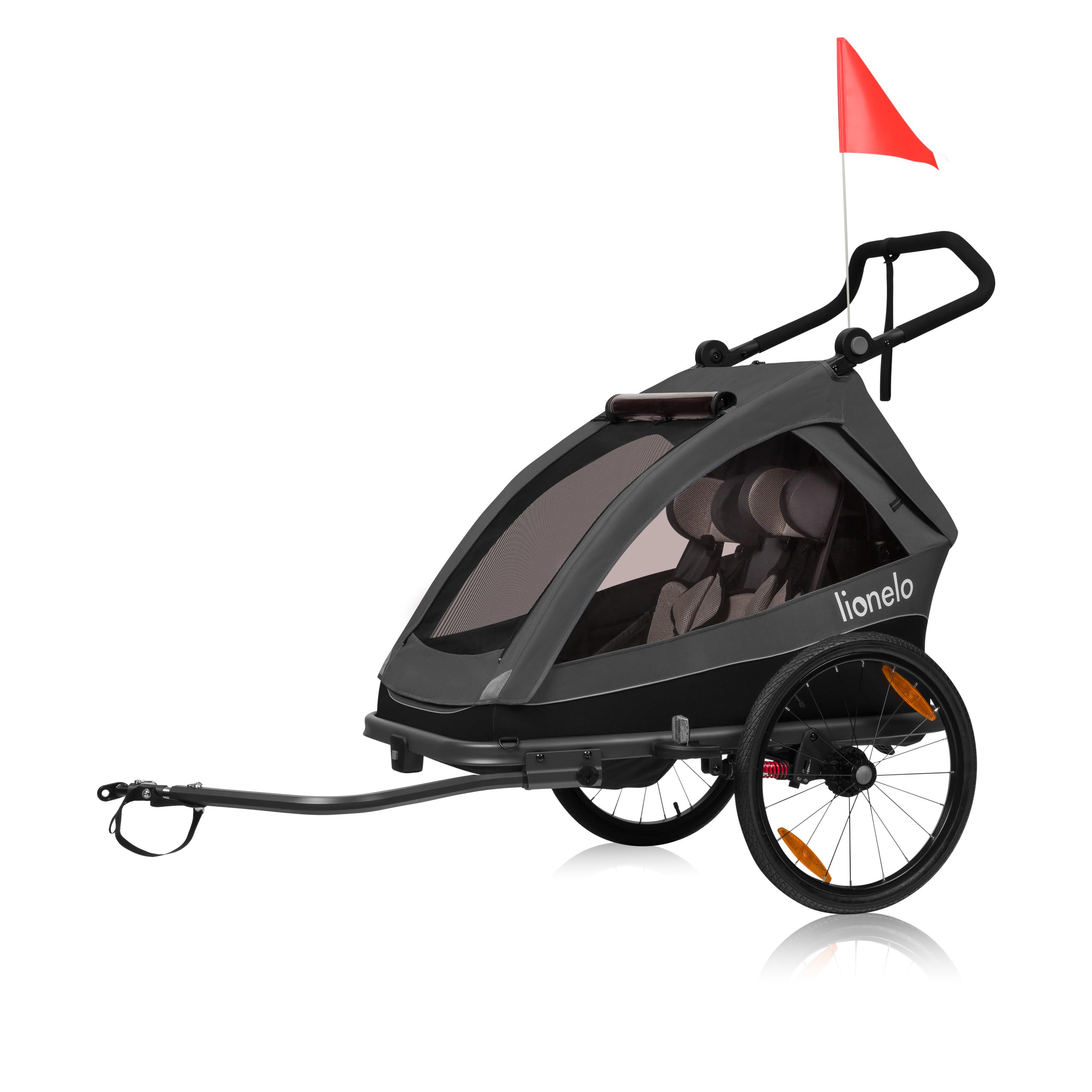 LIONELO CAMA Remorque vélo 2 en 1 avec Fonction Poussette pour 1 ou 2 Enfants de 6 m. à 6 Ans, capacité de Charge 2x22 kg, Suspension, Grandes Roues, auvent étanche
