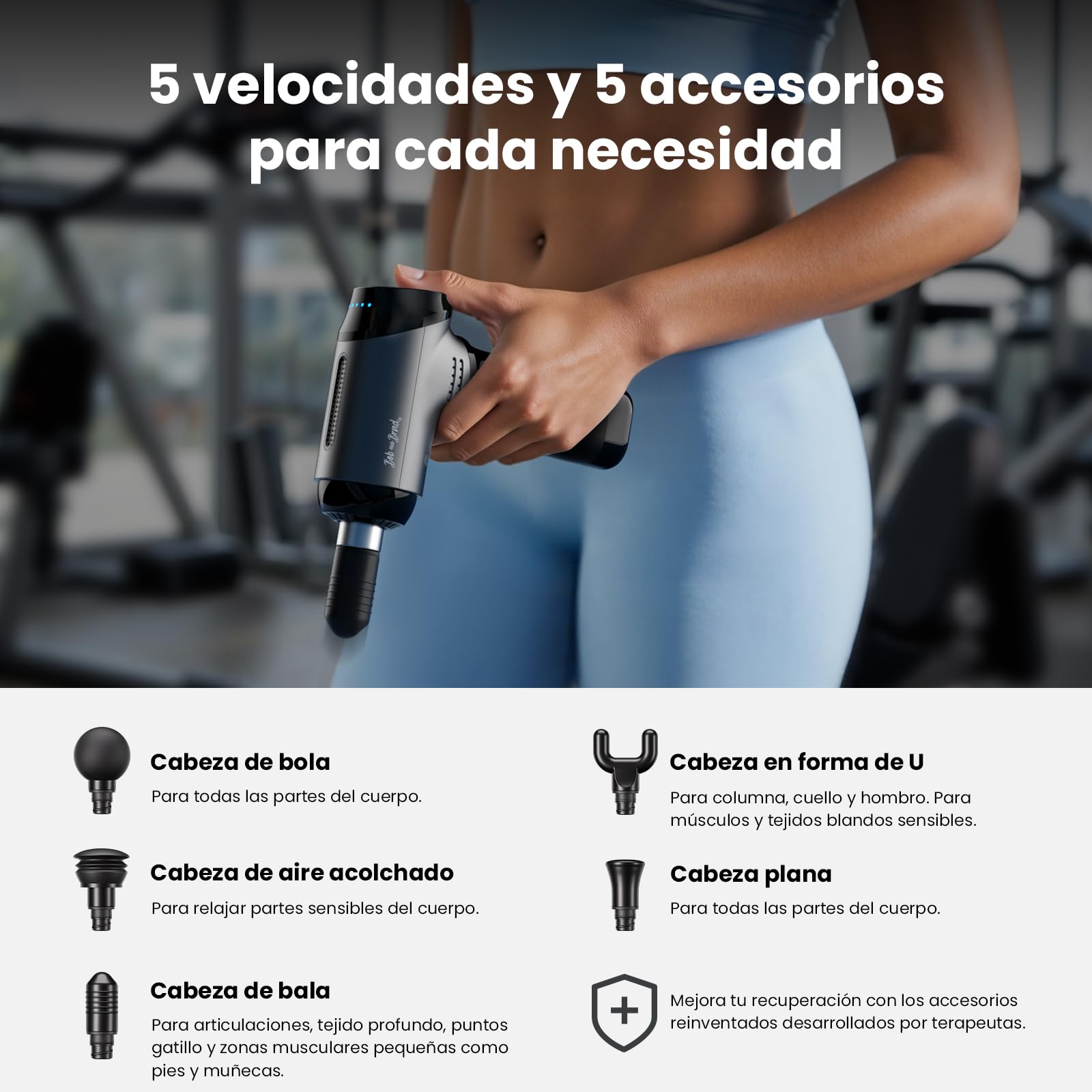 Bob and Brad T2 Pistola de Masaje Muscular, Masajeador de Tejido Profundo con Batería de 4000 mAh y Amplitud de 10 mm, Pistola de Masaje Eléctrica para Aliviar el Dolor Muscular