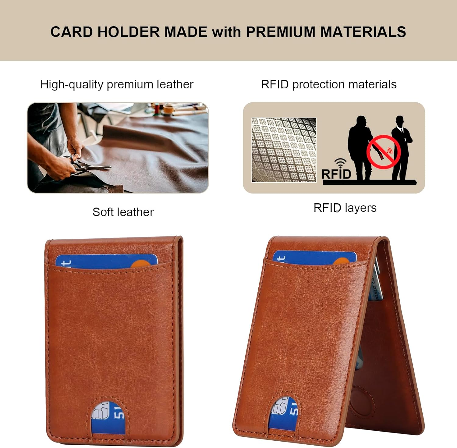 KIHUWEY for MagSafe Wallet Card Holder with Magnetic, Mag Safe Leather Detachable Kickstand RFID Wallet for iPhone 16/15/14/13/12 Pro Max Plus Not for iPhone 13/12 mini (Light Brown) - Image 7