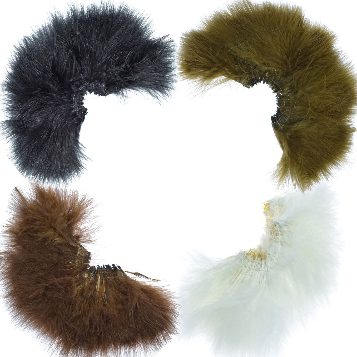The Fly Fishing Place Fly Tying Materials - Select Strung Long Spey Marabou Master Pack - 4 Colors - White Dark Brown Sculpin Olive Black