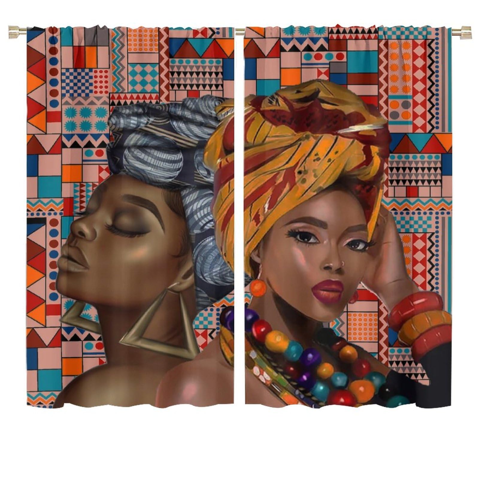 BenYaSong Black Girl Blackout Window Curtain African Woman Boho Theme for Home Kitchen Restaurant Decoration Window Curtain 2 Panels 72x63in