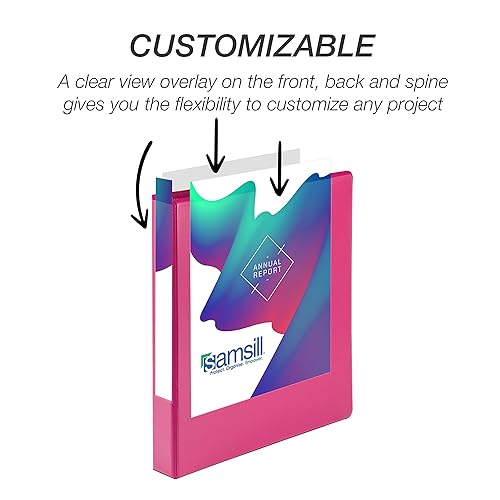 Vista 456 de Samsill Carpeta duradera de 1.5 pulgadas, fabricada en los Estados Unidos, carpeta de anillos en D, carpeta transparente personalizable, color Negro