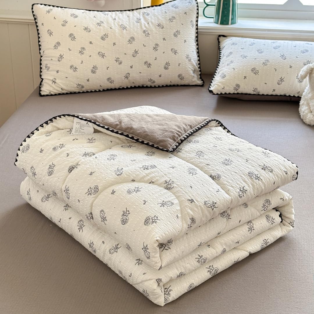 Trapuntino Copriletto Reversibile Bicolore, Coperta Leggera Estate Copriletti Trapunte Leggera Fresco Copriletto Trapuntato per Letto Singolo Letto Matrimoniale (Crema Grigia,200x230cm)