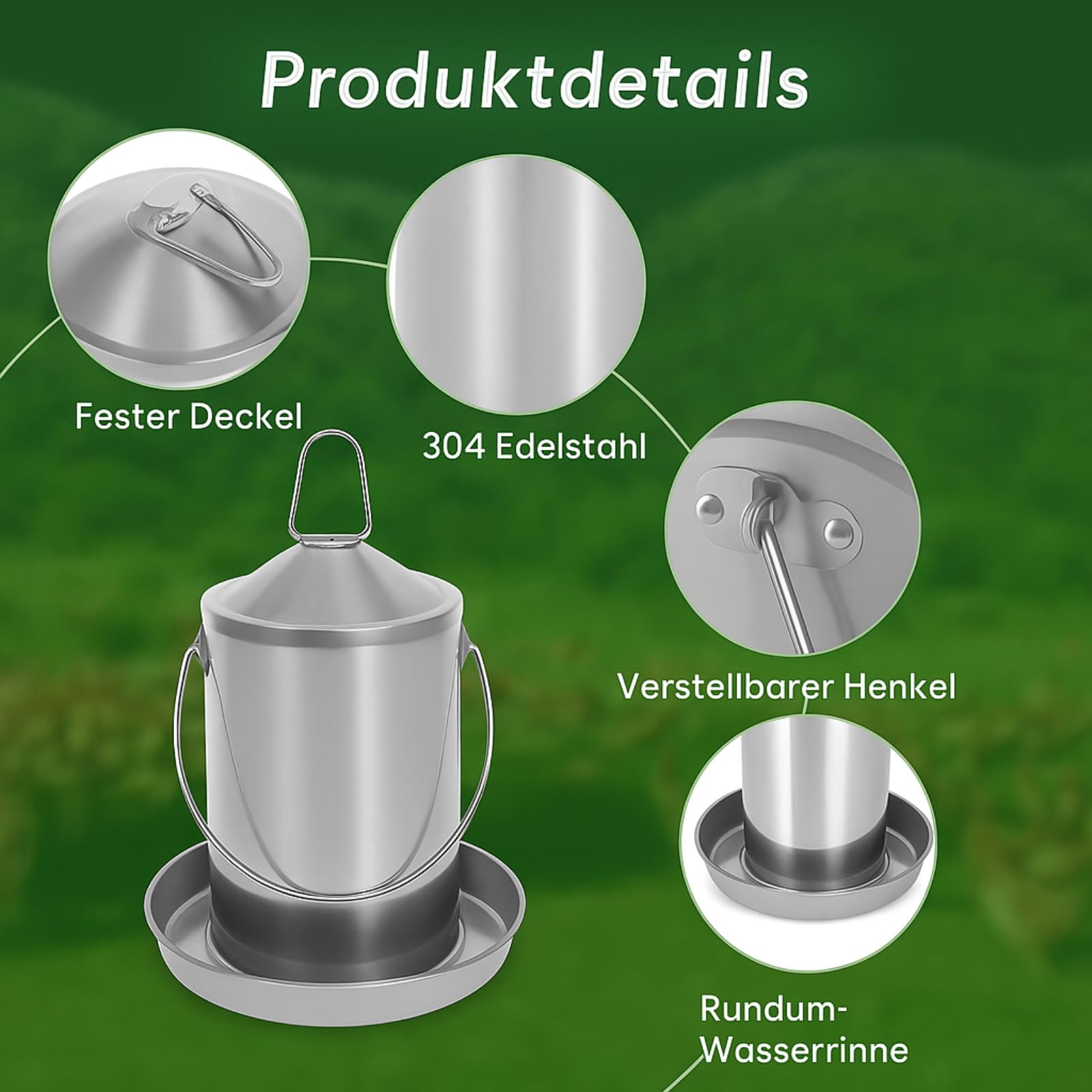 Abreuvoir de Poulet 3 L, Acier Inoxydable 304, sans BPA, Distributeur d'eau pour volaille