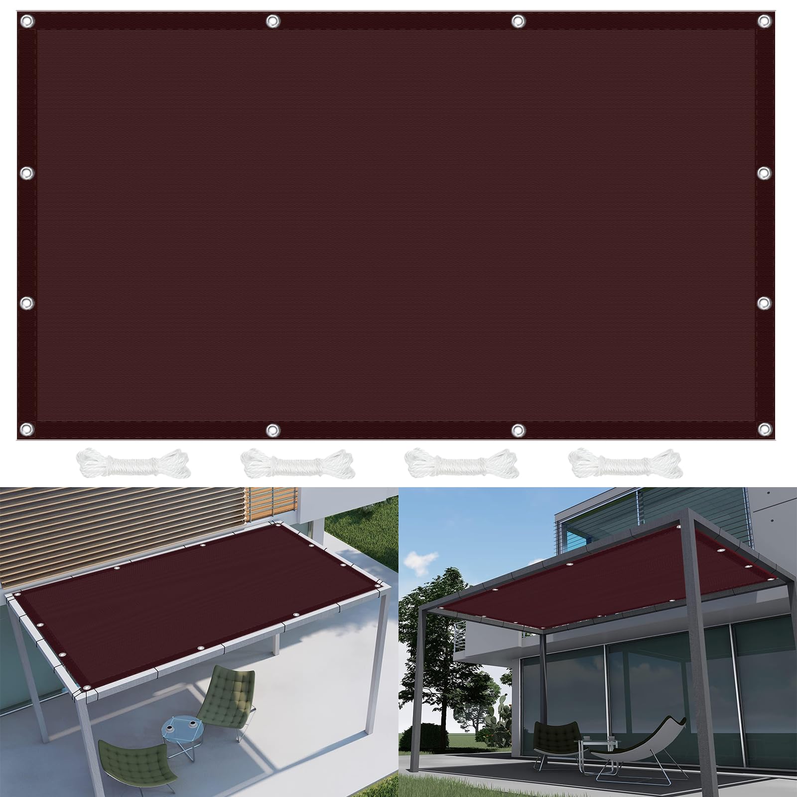 Toile filet d'ombrage pour terrasse 440 x 460 cm contre le vent