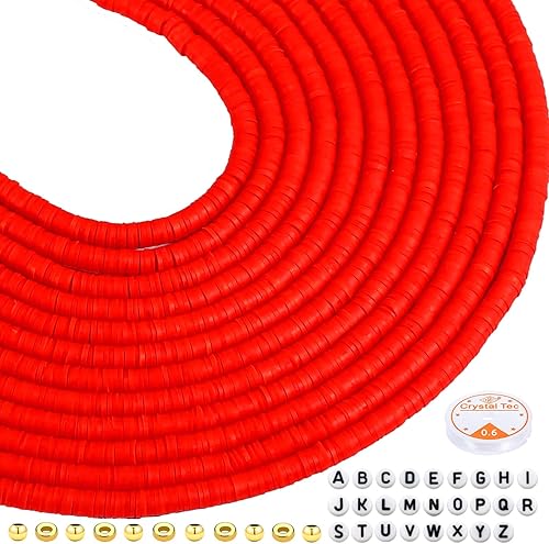 Miniatura 8 de Kit de 5000 cuentas de arcilla naranja para hacer pulseras, cuentas Heishi planas redondas de arcilla polimérica con cuentas doradas, cuentas de