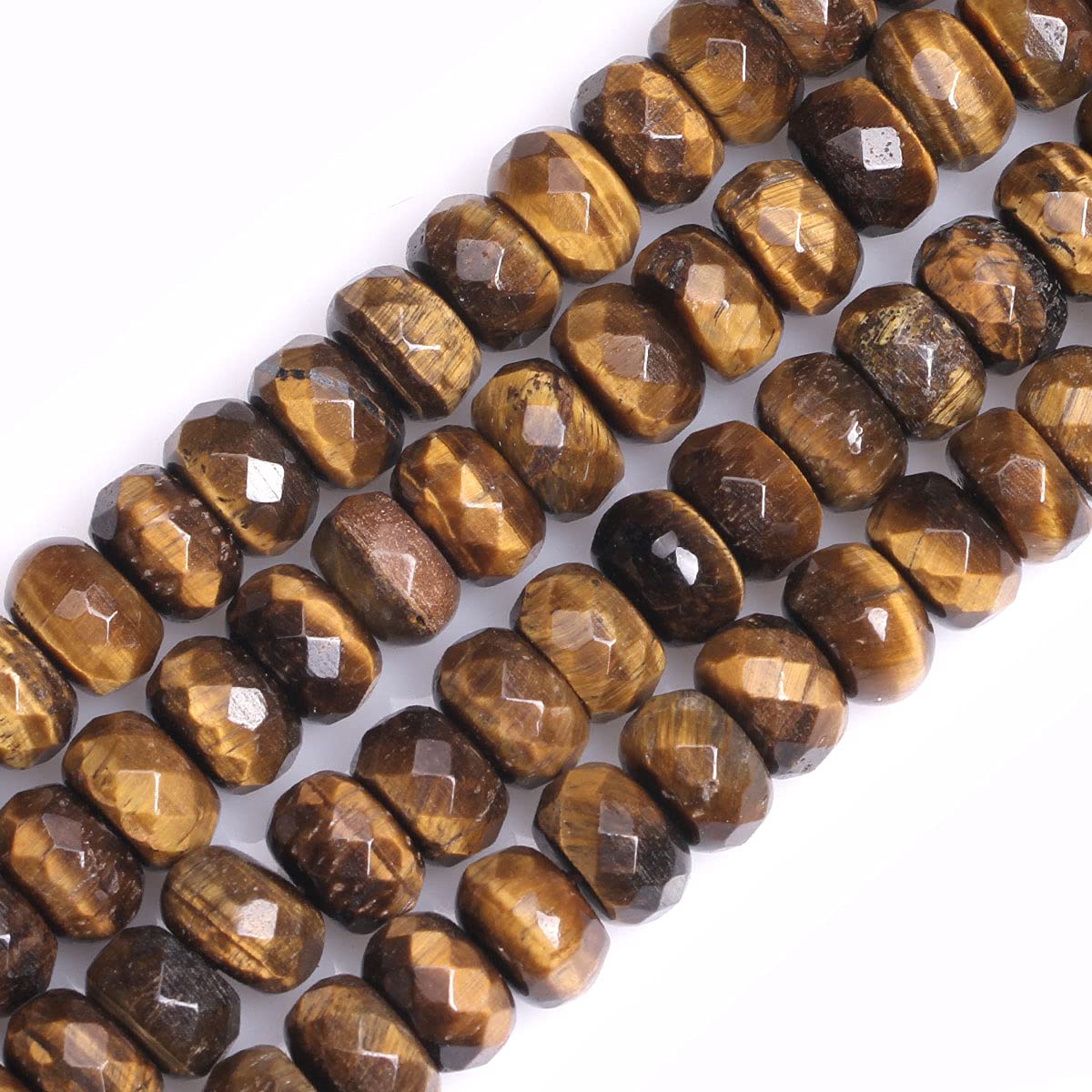Gem-Inside 5x10mm Yellow Tiger Eye Faceted Stone Rondelle Natural Gemstone Heishi Spacer Beads for Bracelet Necklace Jewellery Making DIY Craft Project Strand 15"