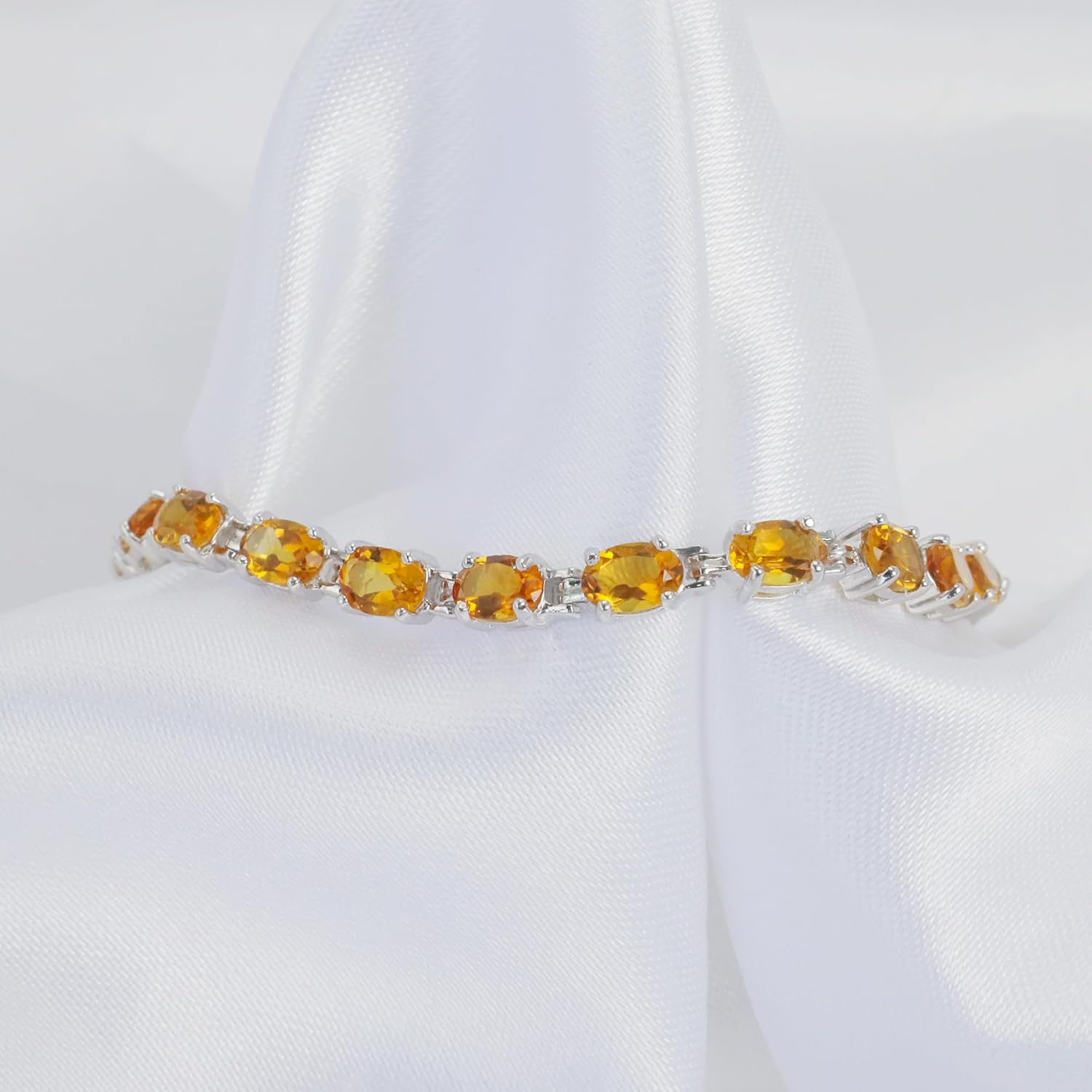 Gemstone Tennis Bracelet With 21 Oval Gems, 925 Sterling Silver Birthstone Bracelet, 7" Box and Tongue Latch