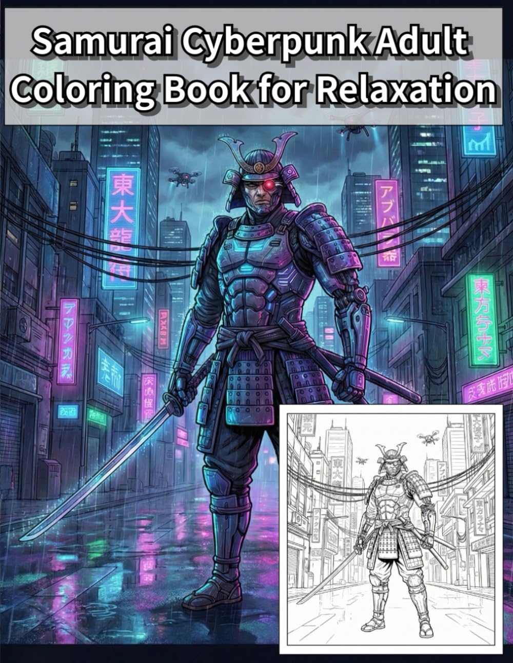 Samurai Cyberpunk Adult Coloring Book for Relaxation: Japanese Art / Woodblock Print / Stress Relief / Mindfulness / Samurai Cyberpunk