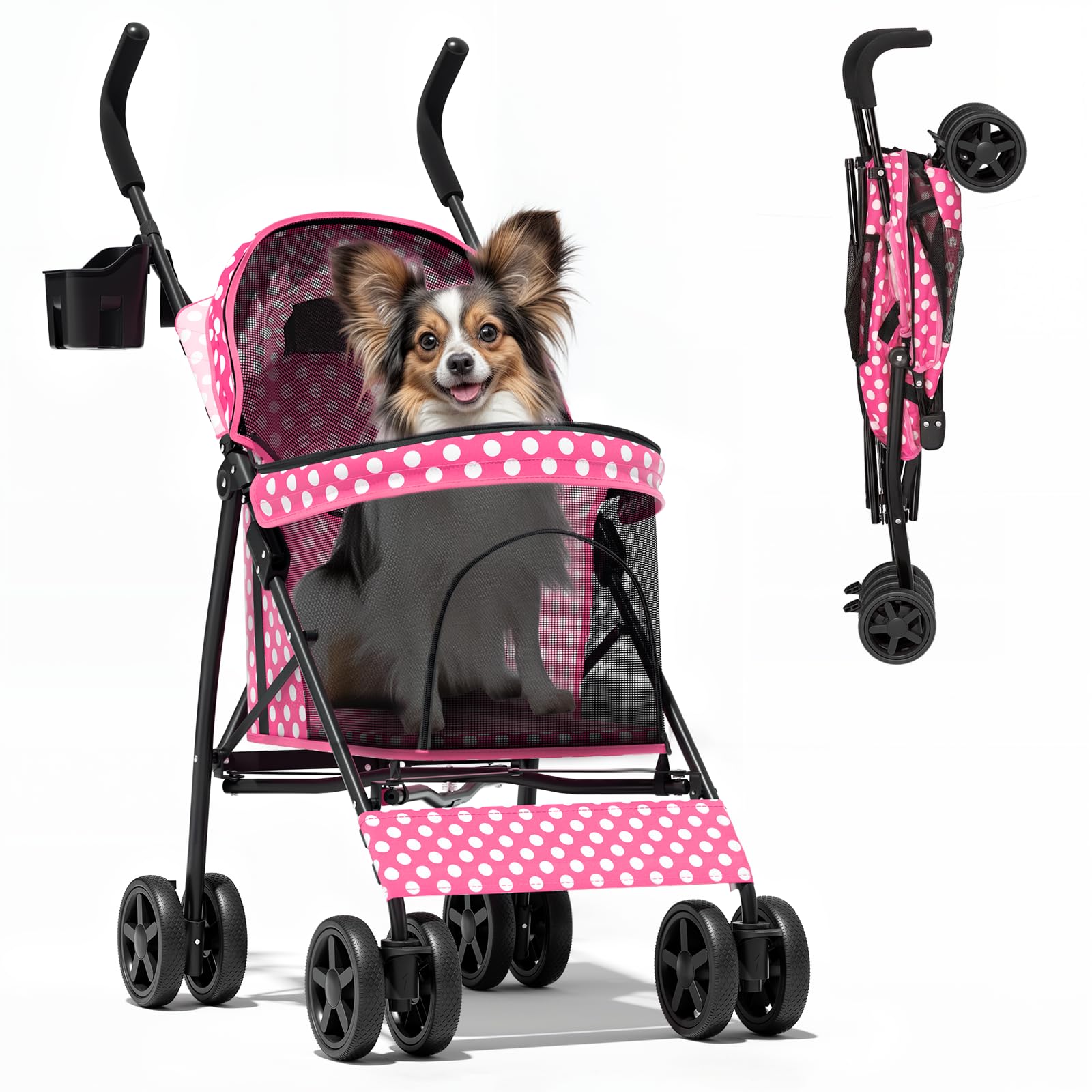 Magshion Compact Pet Stroller for Small-Medium Dogs/Cats up to 22lbs, 4-Wheel Lightweight Umbrella Shaped Portable Puppy Travel Jogger with Breathable