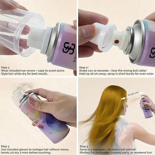 Miniatura 5 de SOVONCARE - Tinte en aerosol temporal rubio para el cabello, para niños, Halloween, fiesta de Navidad, cosplay, 1 día, lavable, 4.2 fl oz