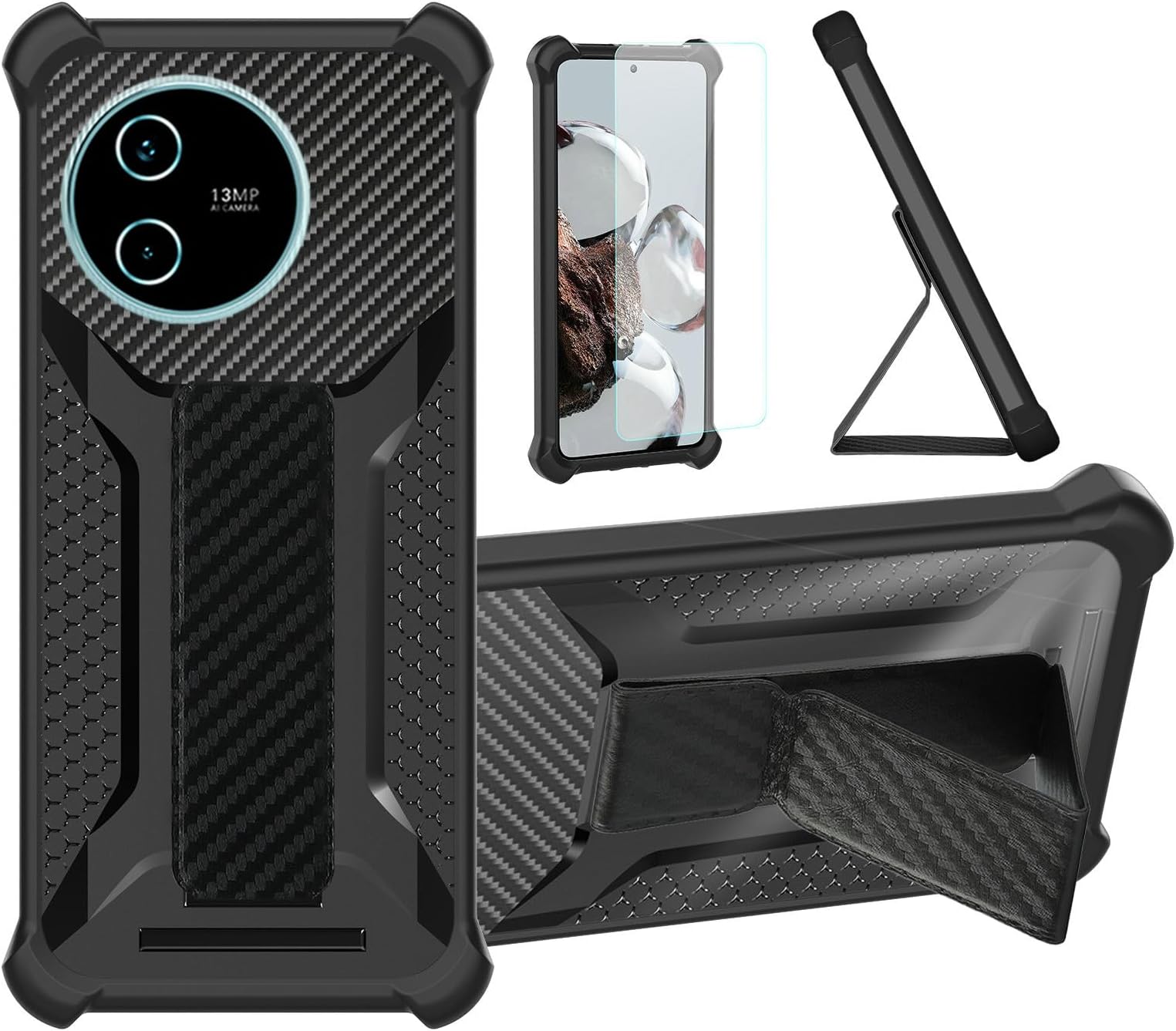 bojioderf Case Compatible for Benco V90 PLUS Phone Case Stand Cover [with Tempered Glass Screen Protector] Hybrid Case [Folding Support Magnetic] [Frosted anti-fingerprint] Black