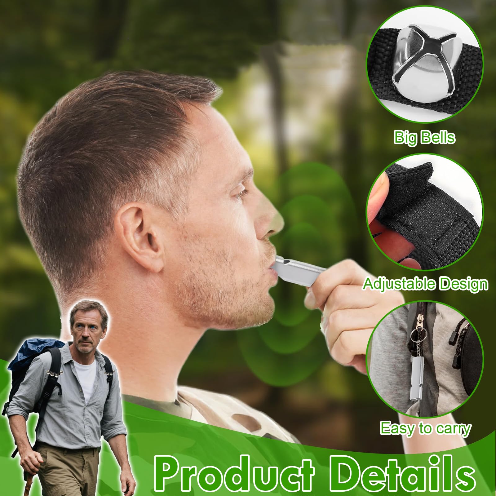 Bear Spray Set - 2 Campanas para Osos y 2 Silbatos de Seguridad para Actividades al Aire Libre