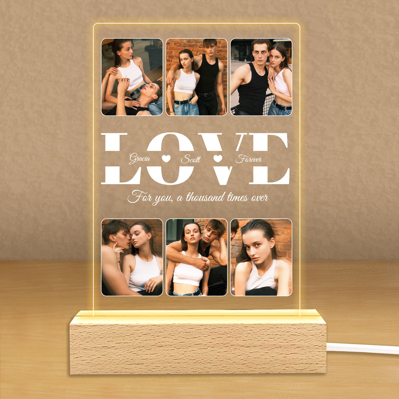 Personalized Photo Gifts for Boyfriend Girlfriend Women Couple,Custom Picture Frames Acrylic Plaque Night Light for Best Friend Birthday Gifts,Customizable Gifts for Christmas Day