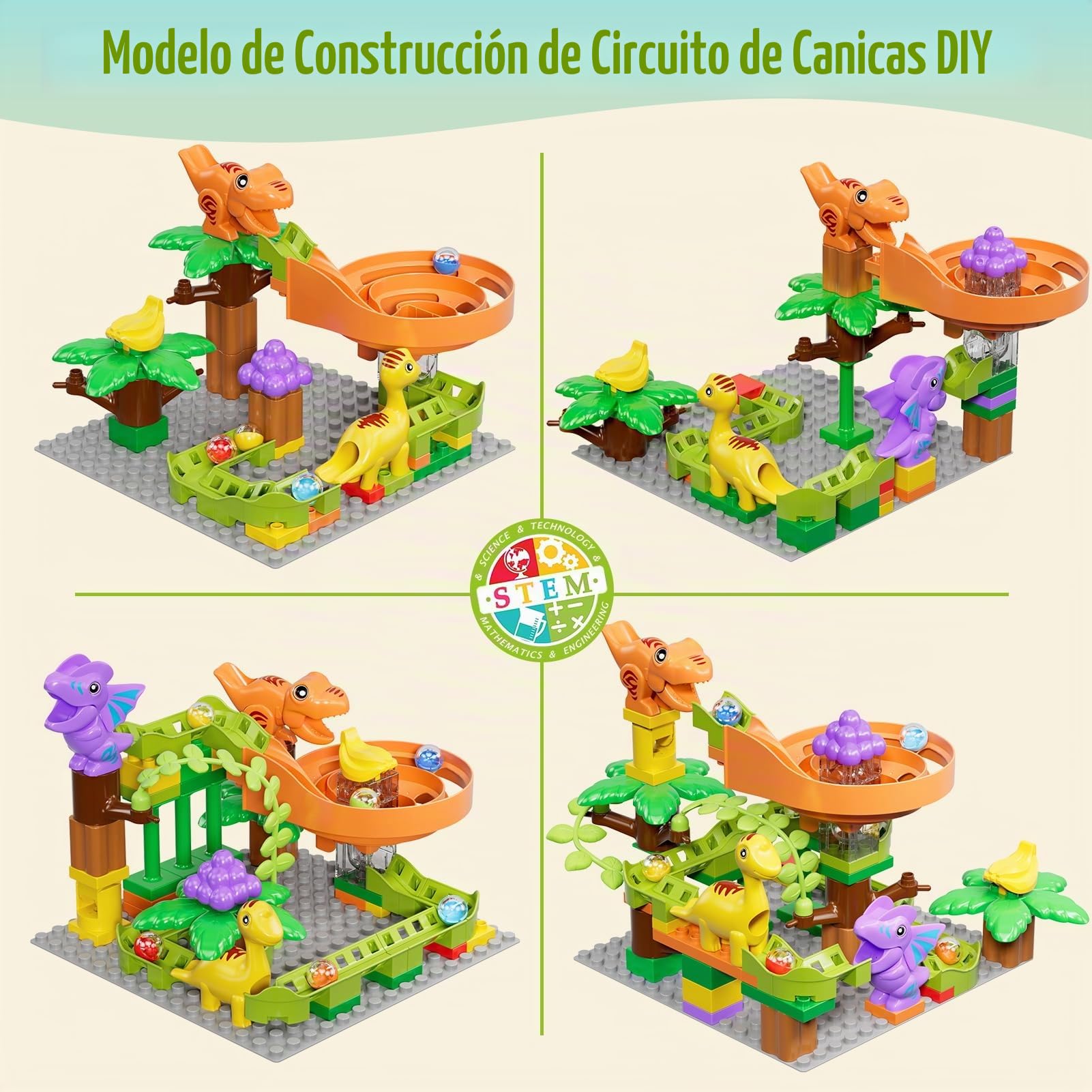 Juego de Bloques de construcción Marble Run para niños 3 4 5 6, Bloques de construcción de Dinosaurios con Bloques Grandes clásicos, Pista de Bolas Stem para niños y niñas.