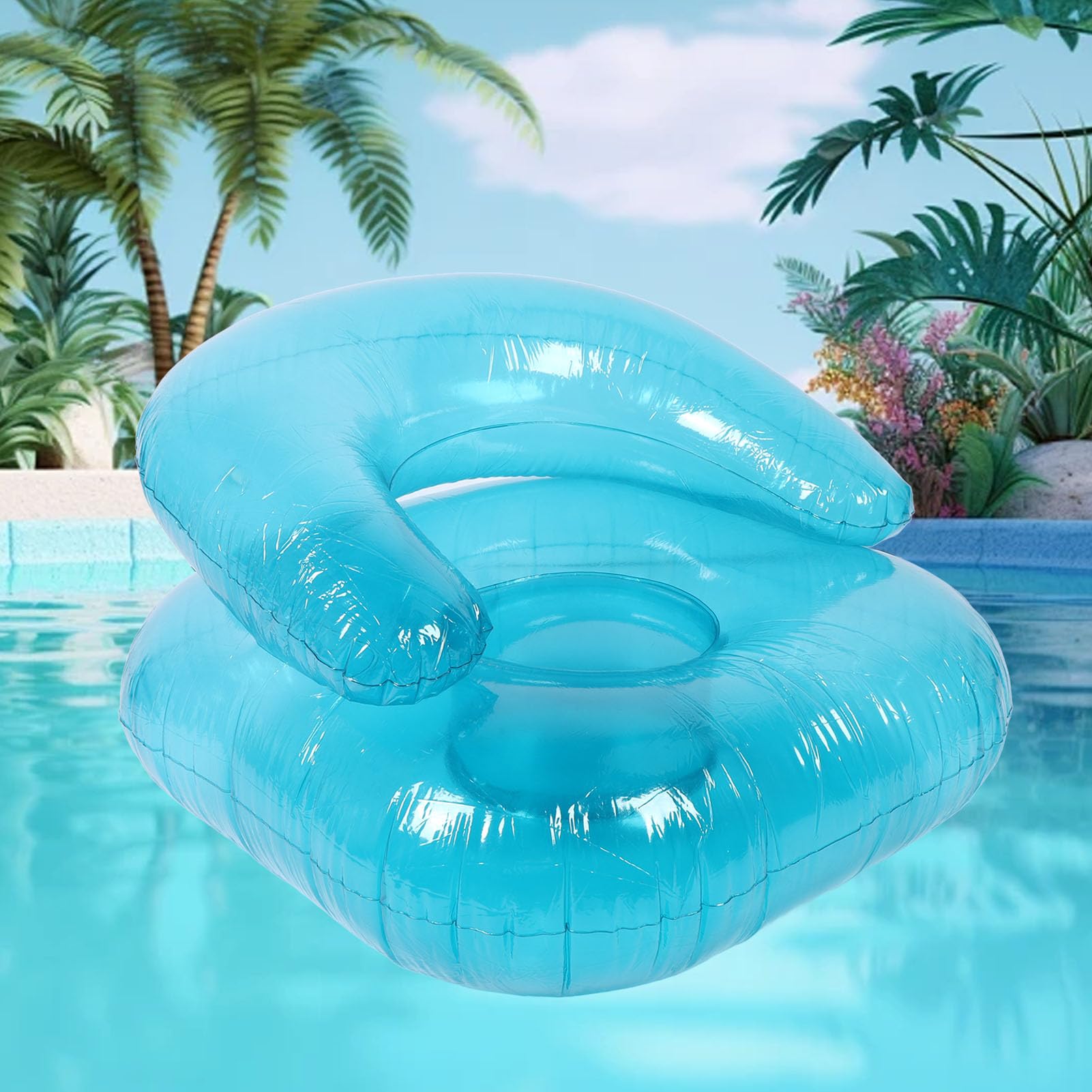 TOPINCN COUCHA Inflable para Adultos, Silla Inflable Transparente de PVC para Uso Interior Al Aire Libre, Silla de Natación de Natación de Natación de Tumbonas Azul