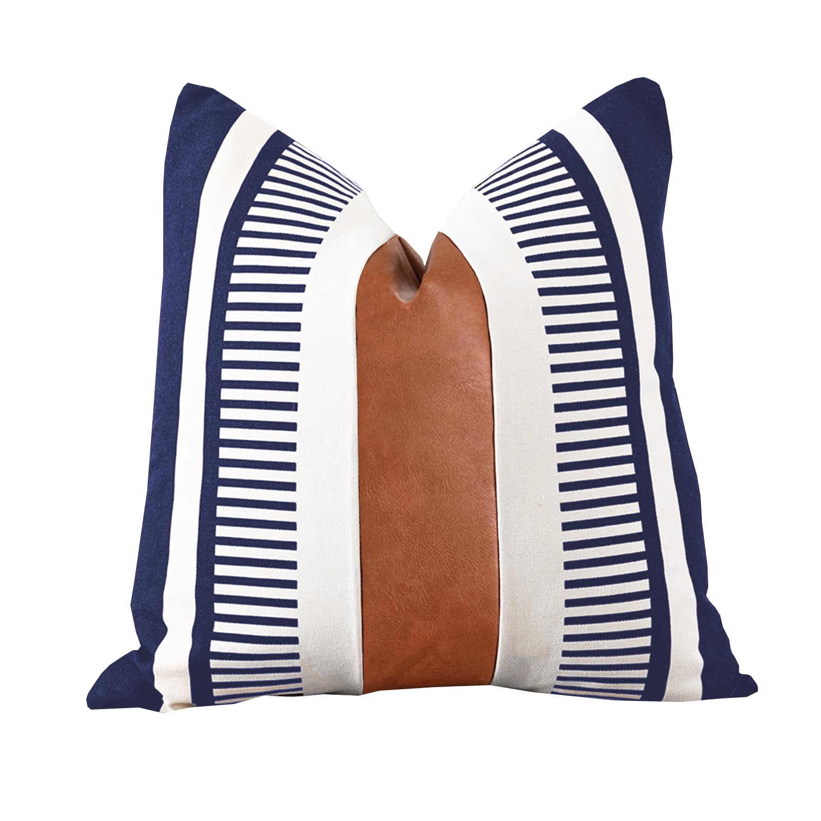 Vfuty Farmhouse Throw Pillow Covers for Couch Sofa Decorative Faux Leather Square Cushion Cover Tribal Stripe Accent Pillow Case 18 x 18 Inch, Navy Blue — image 1