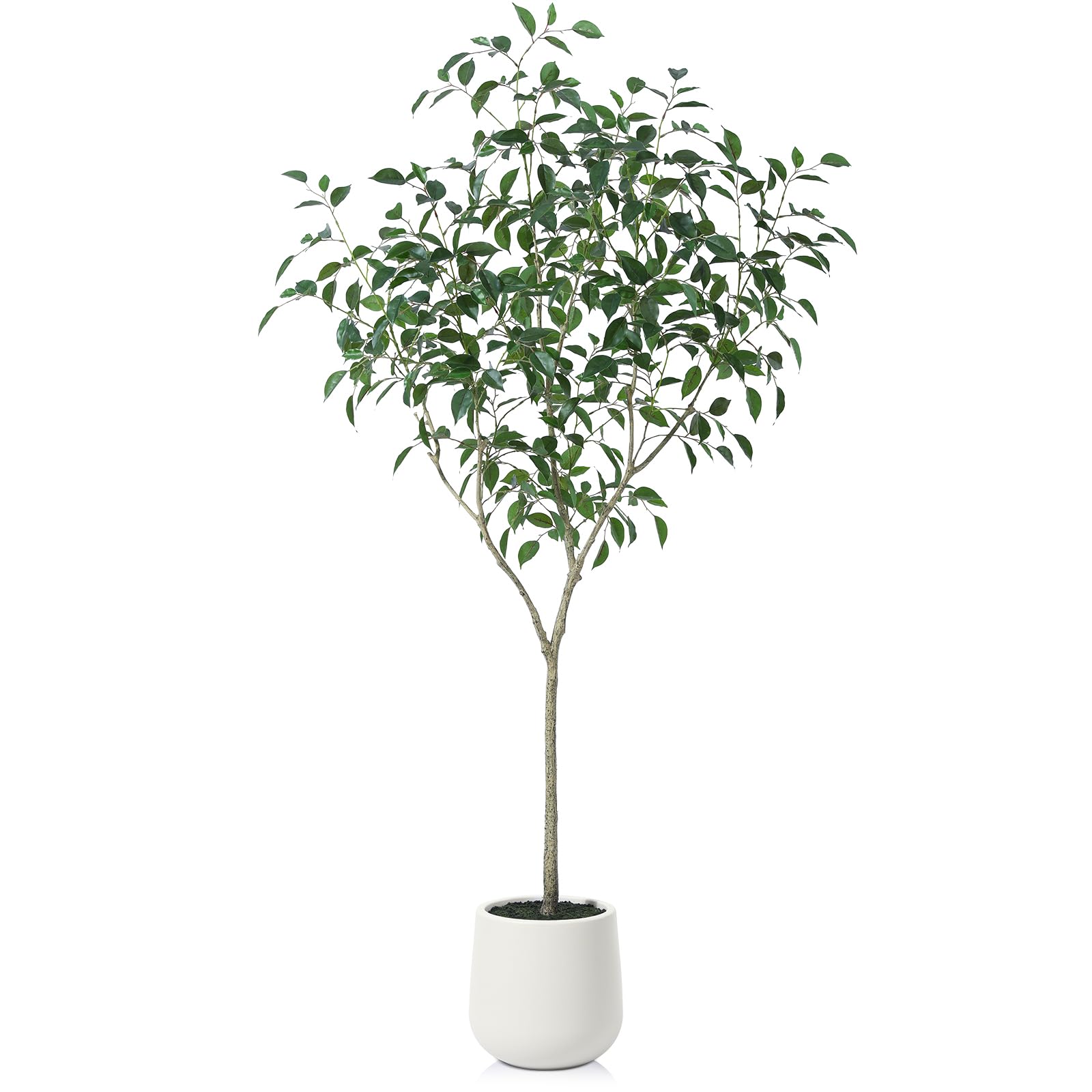 Fopamtri Artificial Ficus Tree 180 cm Fake Plants with White Planter, Tall Artificial Plants Indoor with Lifelike Leaves for Home Office Balcony Decorations (1 Pack)