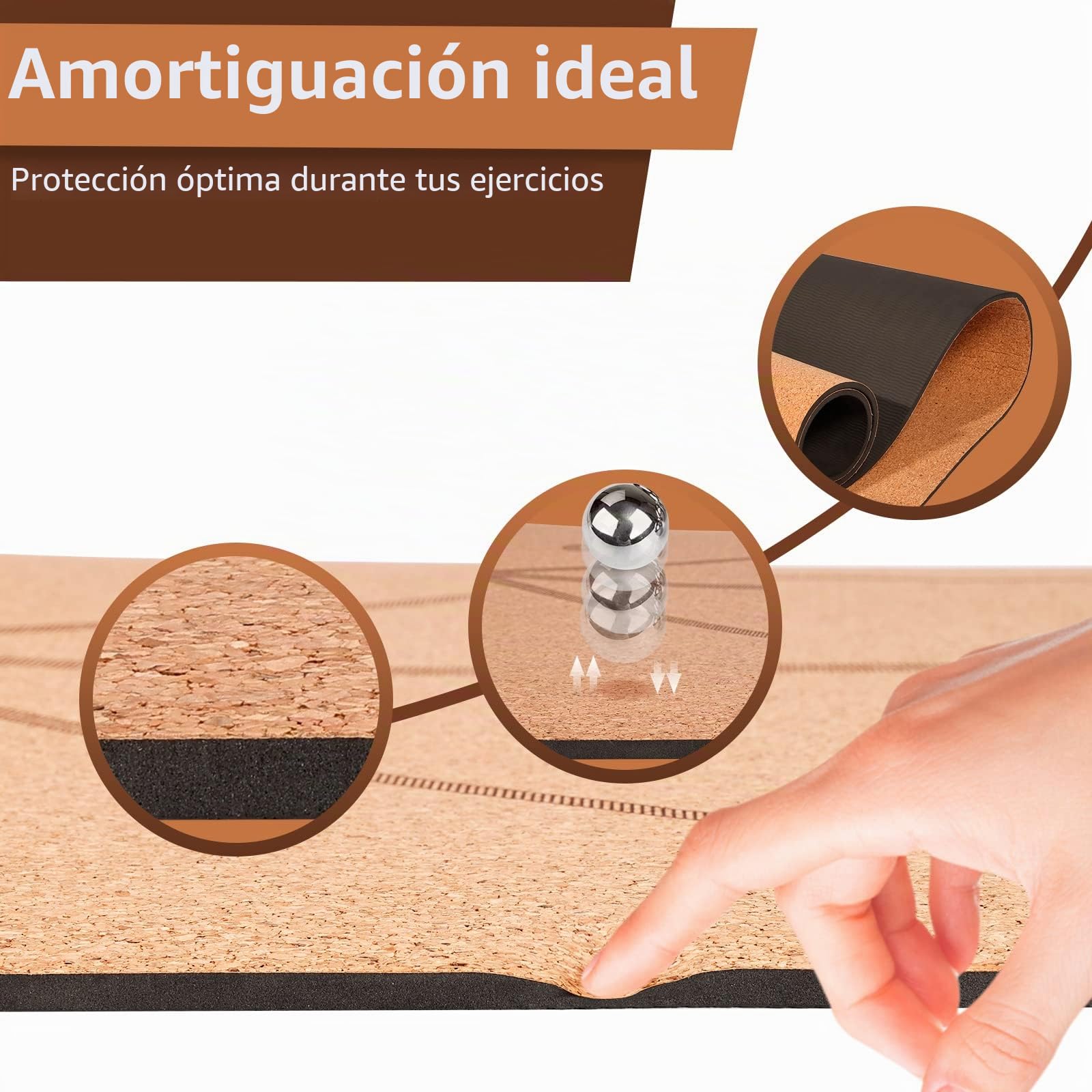 DH FitLife Esterilla de Yoga de Corcho y TPE, Colchoneta de Gimnasia 183 x 61 x 0,6 cm, Esterilla de Deporte y Fitness Antideslizante, Yoga mat Gruesa con Líneas de Orientación
