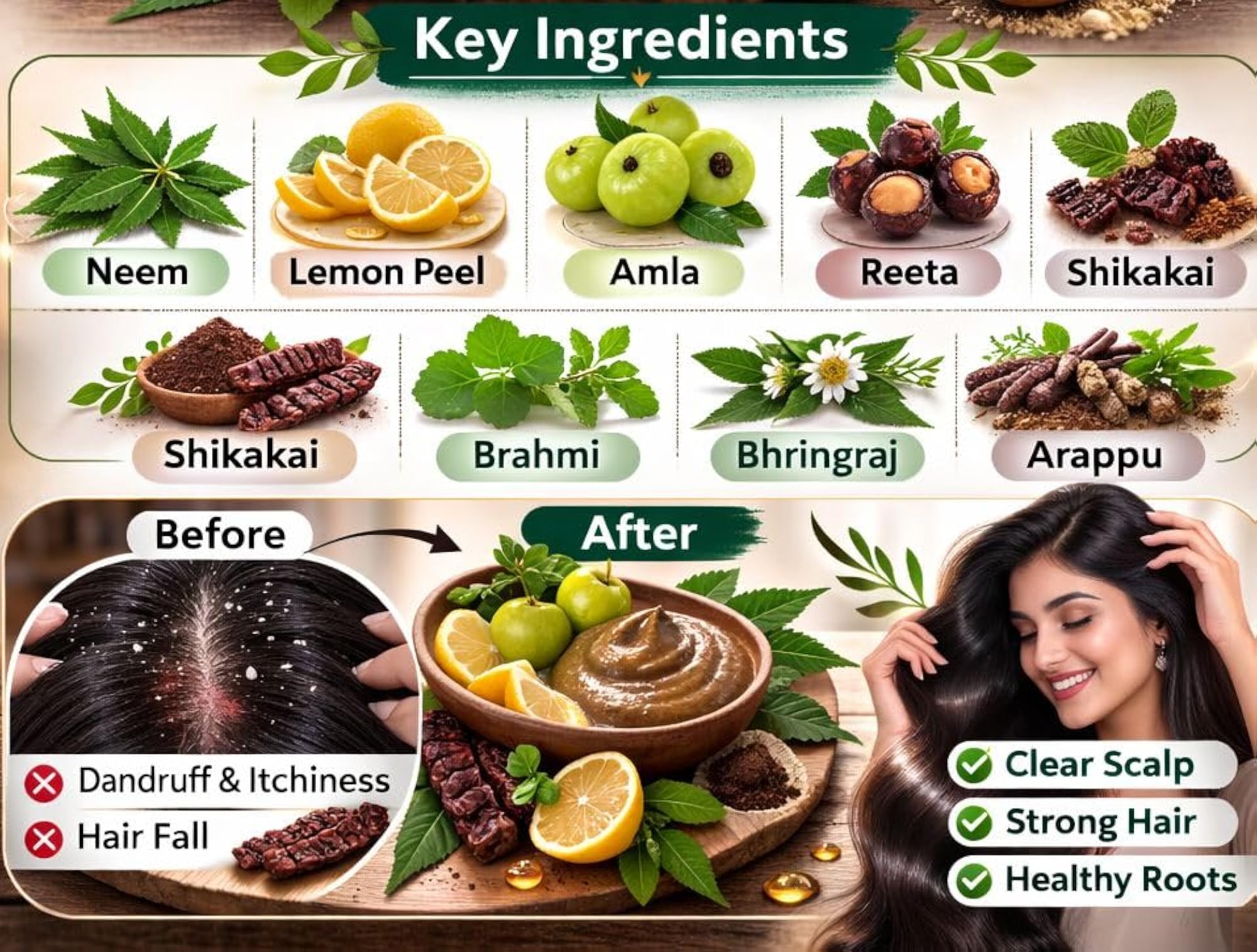 Herbal Anti Dandruff Hair Pack Powder, Natural Scalp Cleanser