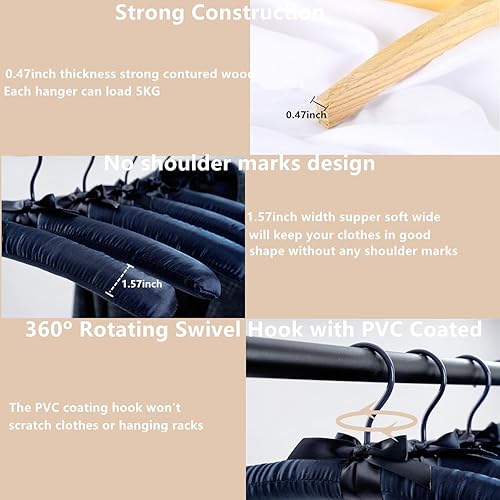 Miniatura 4 de Colgador acolchado de satén azul marino extra grande de 17 pulgadas, sin golpes, para trajes, abrigos, suéteres, paquete de 5