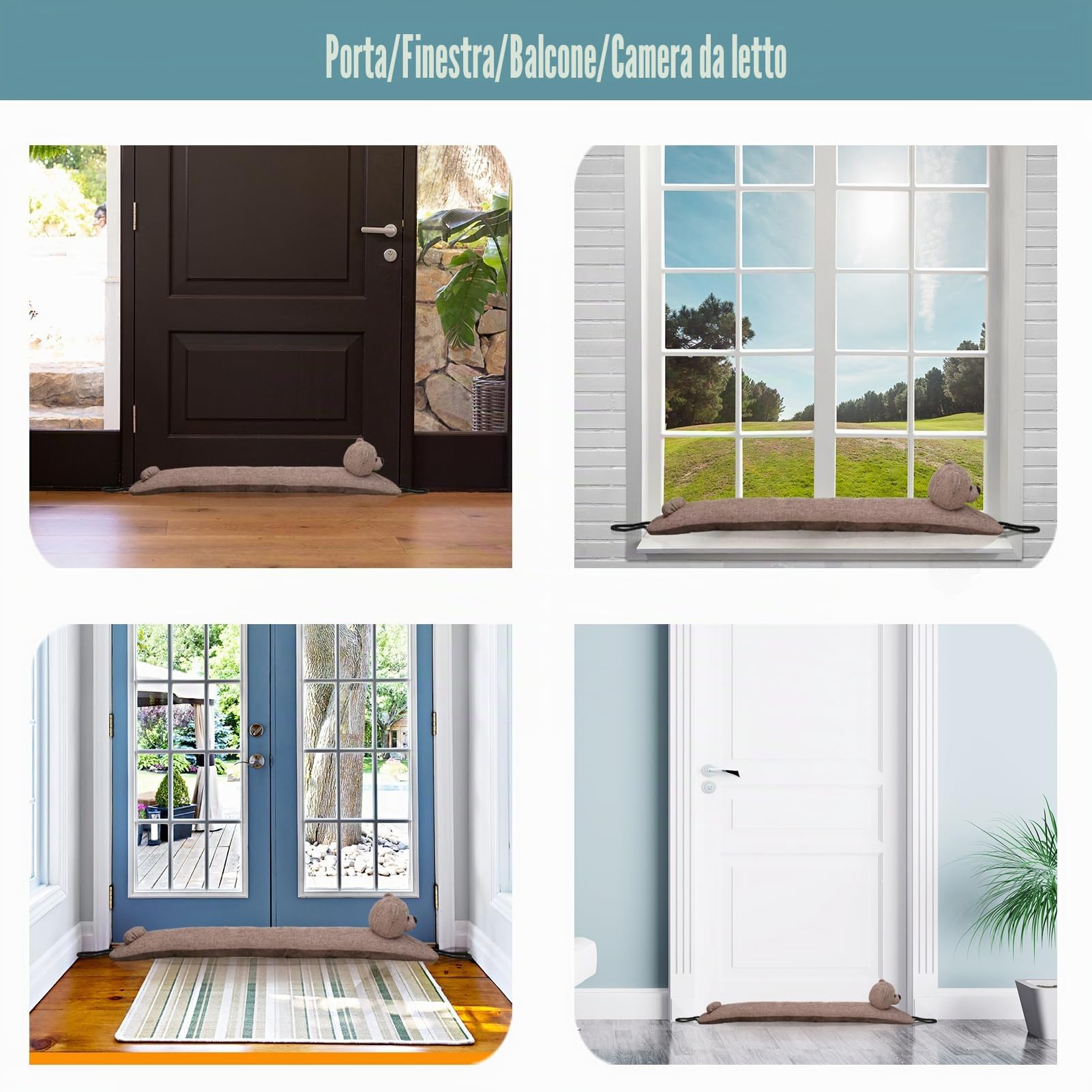 Paraspifferi decorativo sotto porta 91cm Paravento per porte e finestre, Paraspifferi appesantito per bloccare il rumore sul fondo della porta - orso 36"
