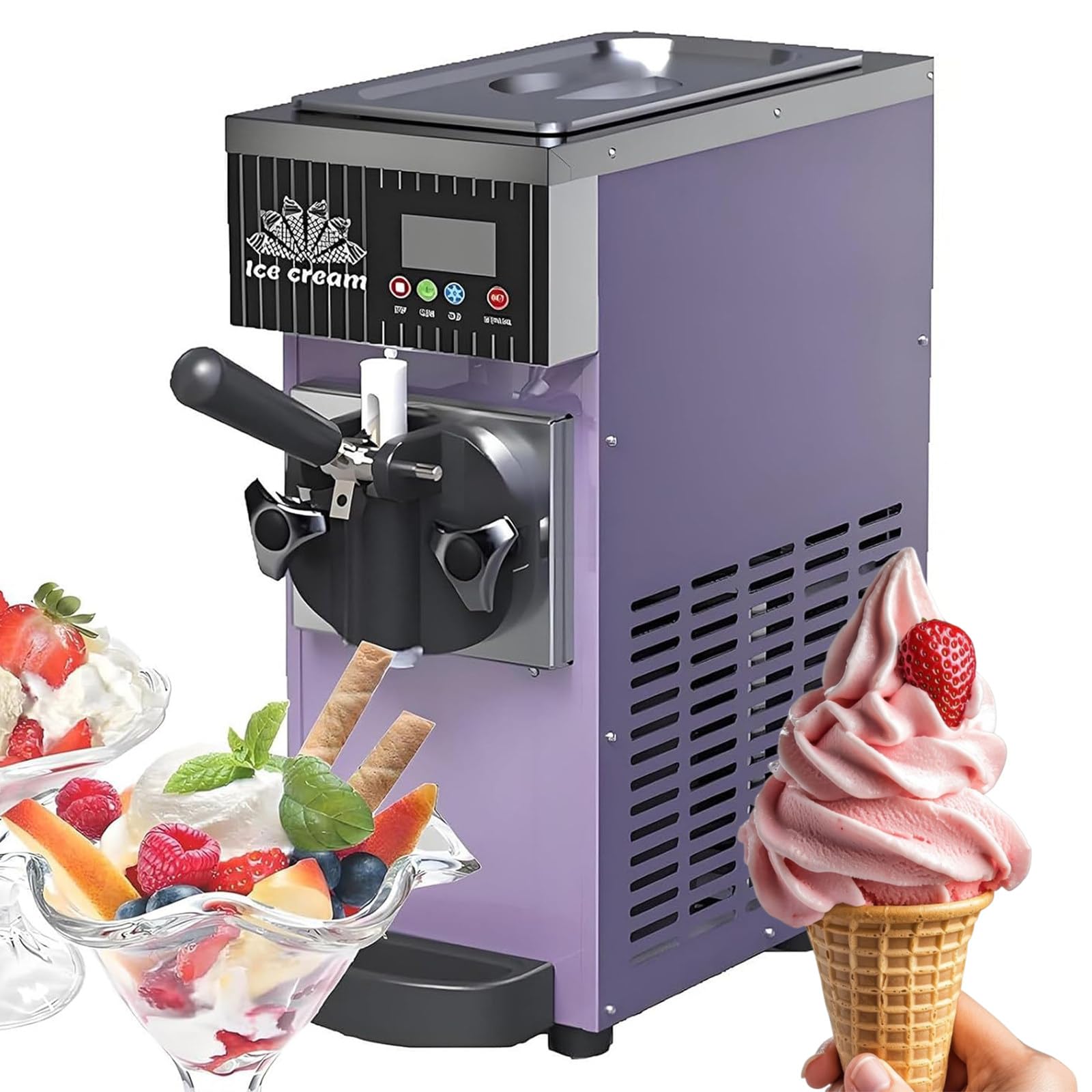 ZEEKYFOR Auto Clean Ice Cream Machine, Countertop Soft Serve Maker with LED Display, for Home & Commercial, 4-8kg/H Output 2.5L Purple