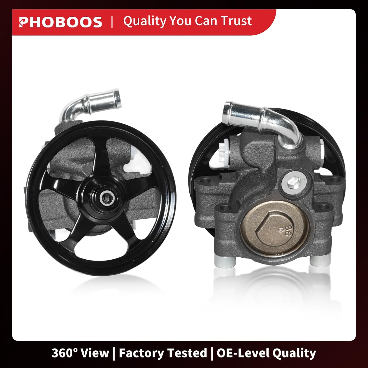 PHOBOOS Power Steering Pump Compatible with Lincoln MKS 2009-2012, MKT 2010-2012 3.7L & Ford Flex 2009-2012, Taurus 2010-2012 3.5L,With Pulley, Low Noise, Smooth Steering, Ref. 20-387