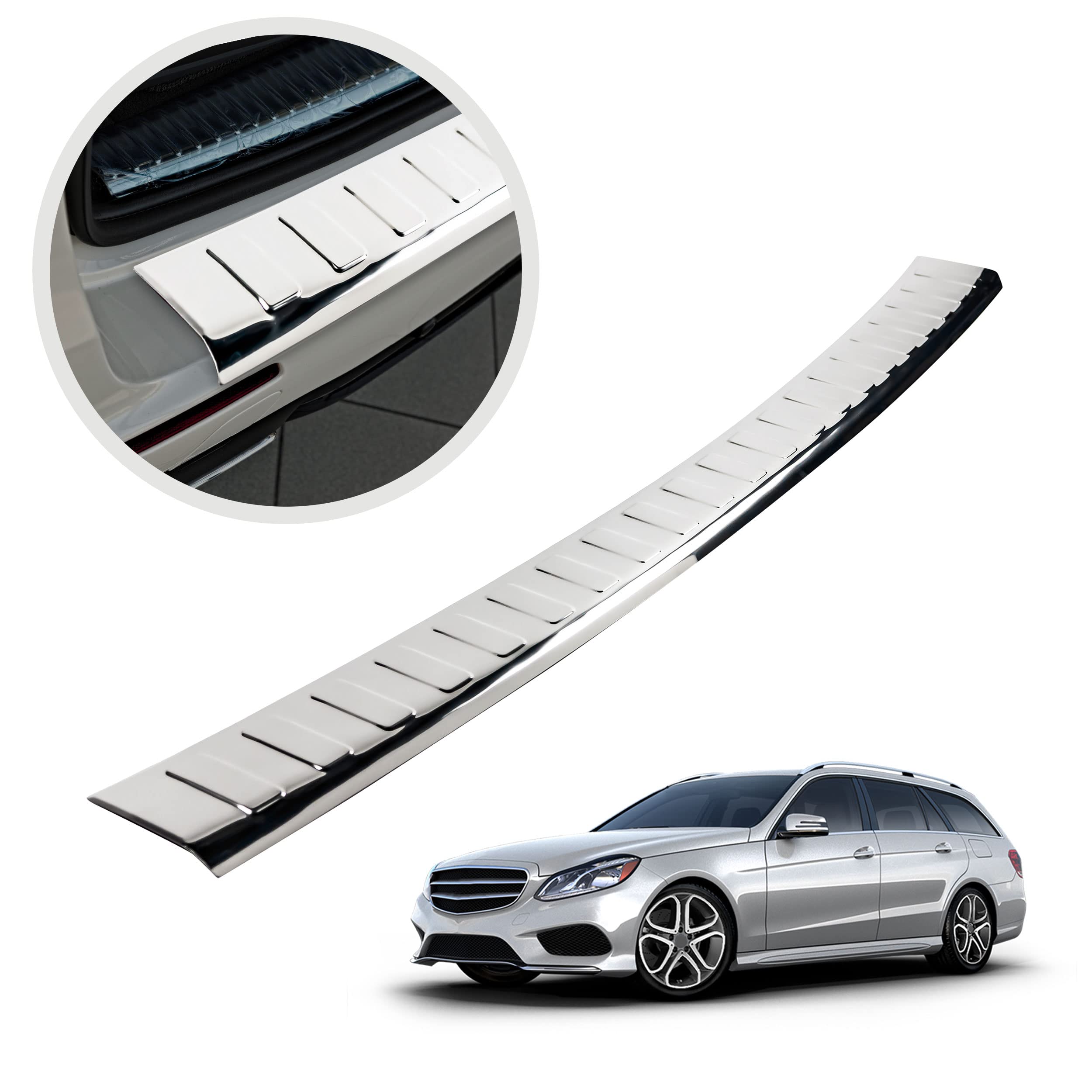 CHROMEMASTER | Ladekantenschutz Stoßstangenschutz | Kompatibel mit Mercedes E-Klasse W213, T-Model Kombi 2016+ | Edelstahl Poliert/Chrom | Lackschutzleiste Sichert den Heckstoßfänger vor Kratzern