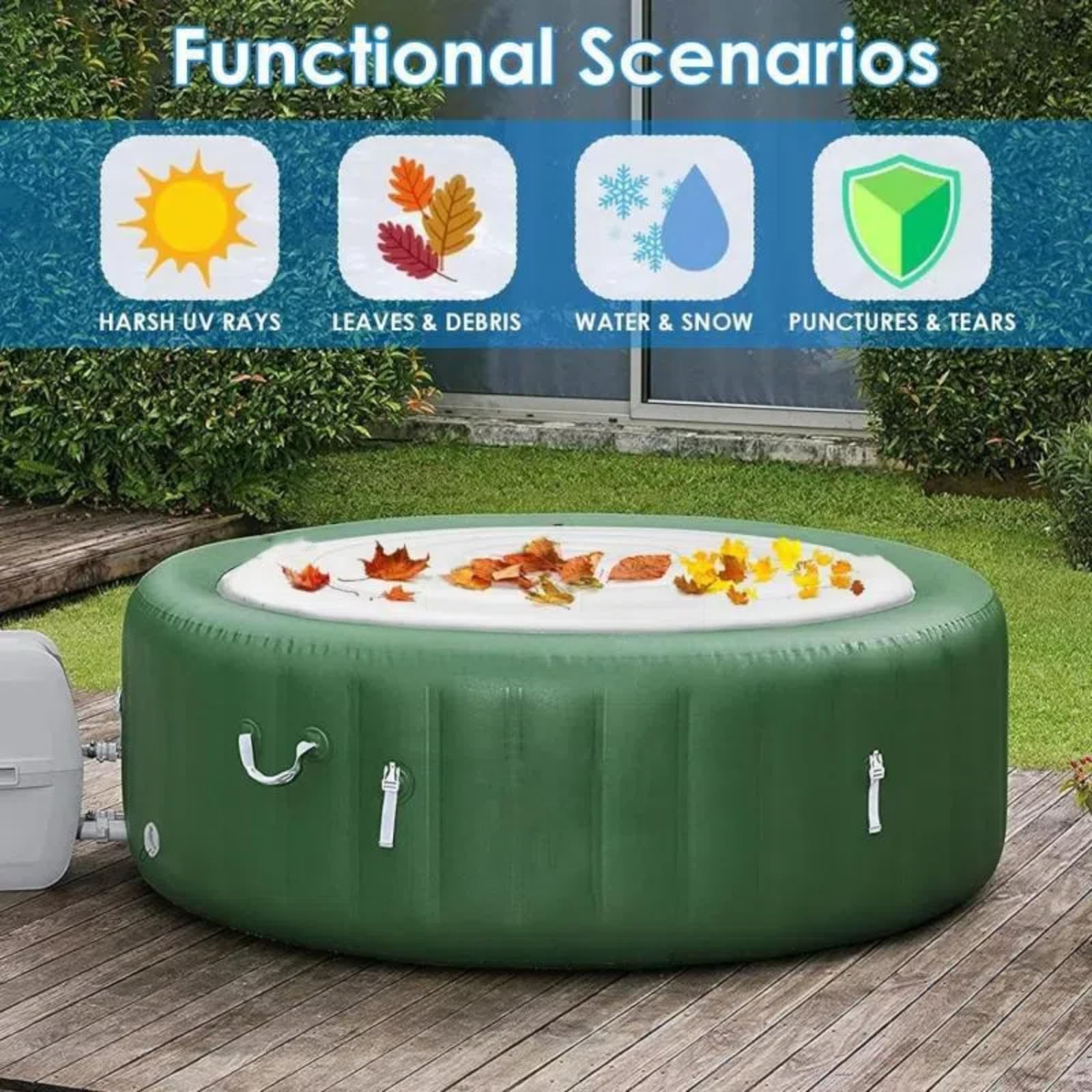 Cubierta De Spa Inflablecuadrada, Tapa De Spa con Válvula De Inflado Y Desinflado Rápido Y Fácil, Tapa Aislada Para Spa,Lona De Burbujas Piscina, Resistente a la Lluvia a la Nieve, …