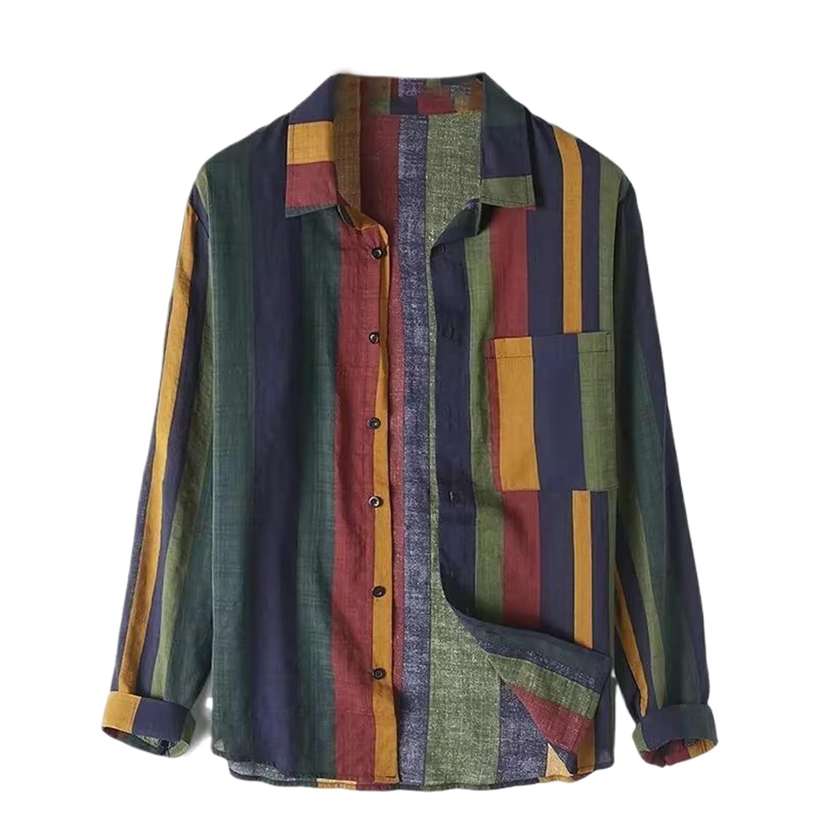 Camicia a righe da uomo a maniche lunghe camicetta in lino maschile con bottoni magliette traspiranti casual hip hop streetwear top da uomo