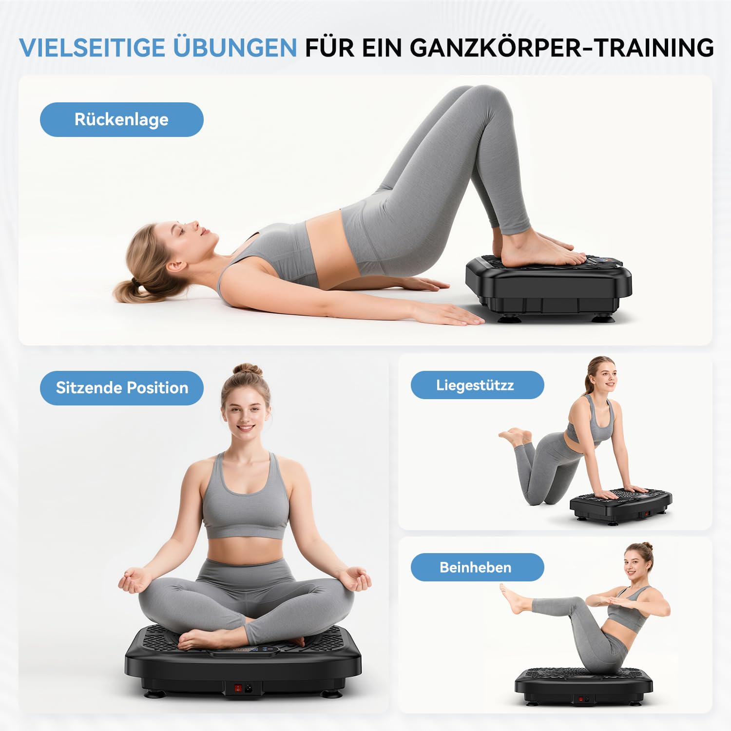 Vibrationsplatte mit App, Rüttelplatte Lymphdrainage bis 220KG | Starker 200W Motor, 199 Stufen Rüttelplatte Fitnessgerät zum Abnehmen, Bluetooth, LED Display & Trainingsbänder für Zuhause