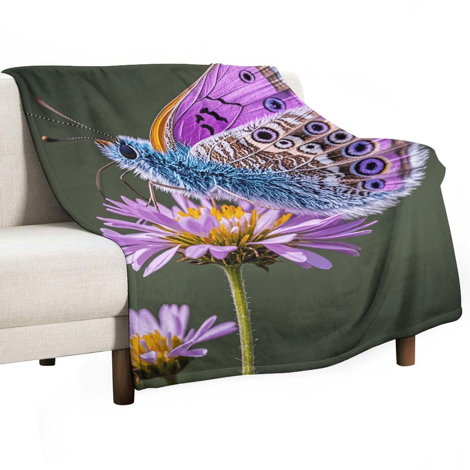 Couverture en flanelle violette imprimé papillon 152x203 cm pour lit et canapé