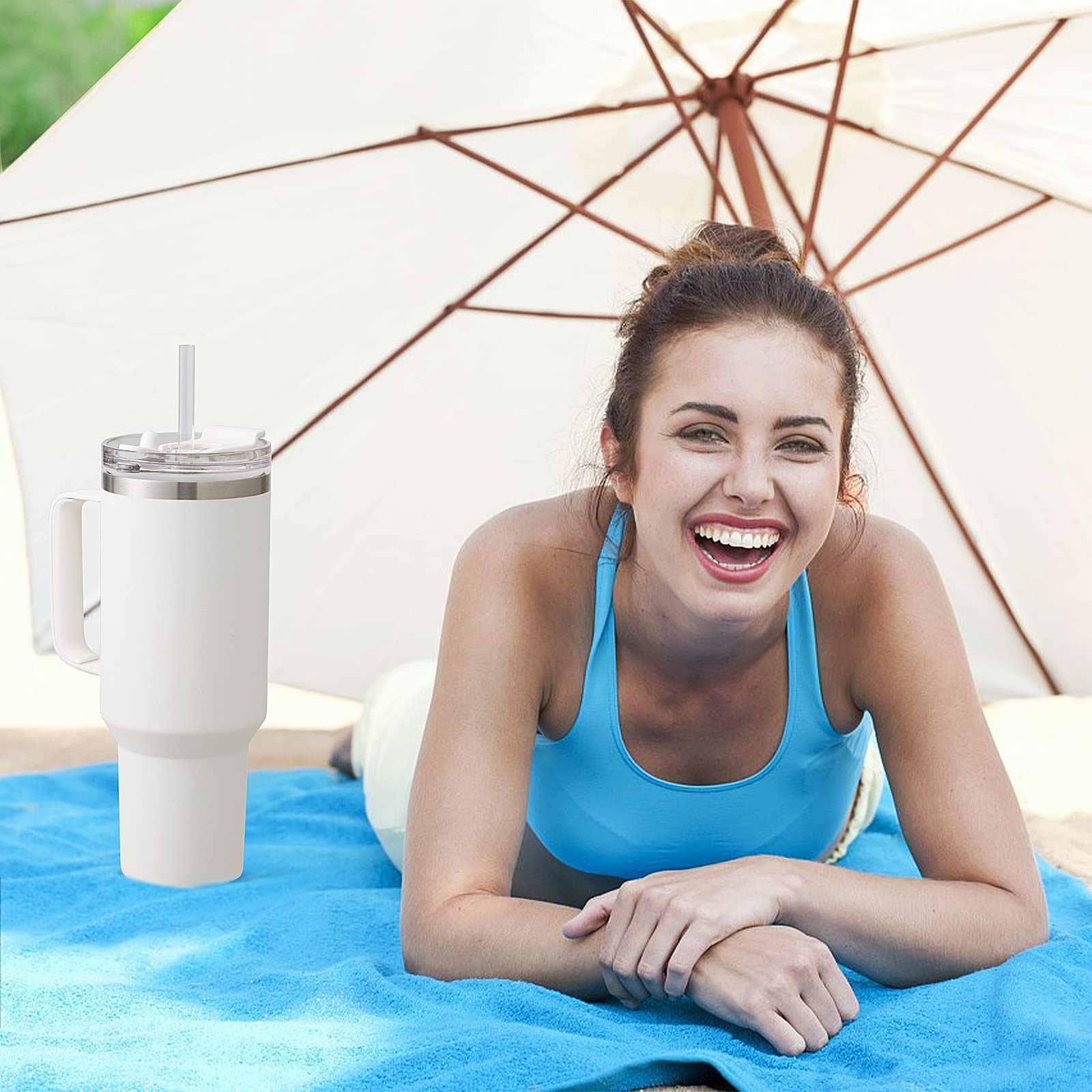 COKTIK 40 oz Tumbler With Handle and Straw Lid, 2-in-1 Lid (Straw/Flip), Vacuum Insulated Travel Mug Stainless Steel Tumbler for Hot and Cold Beverages(Cream White)