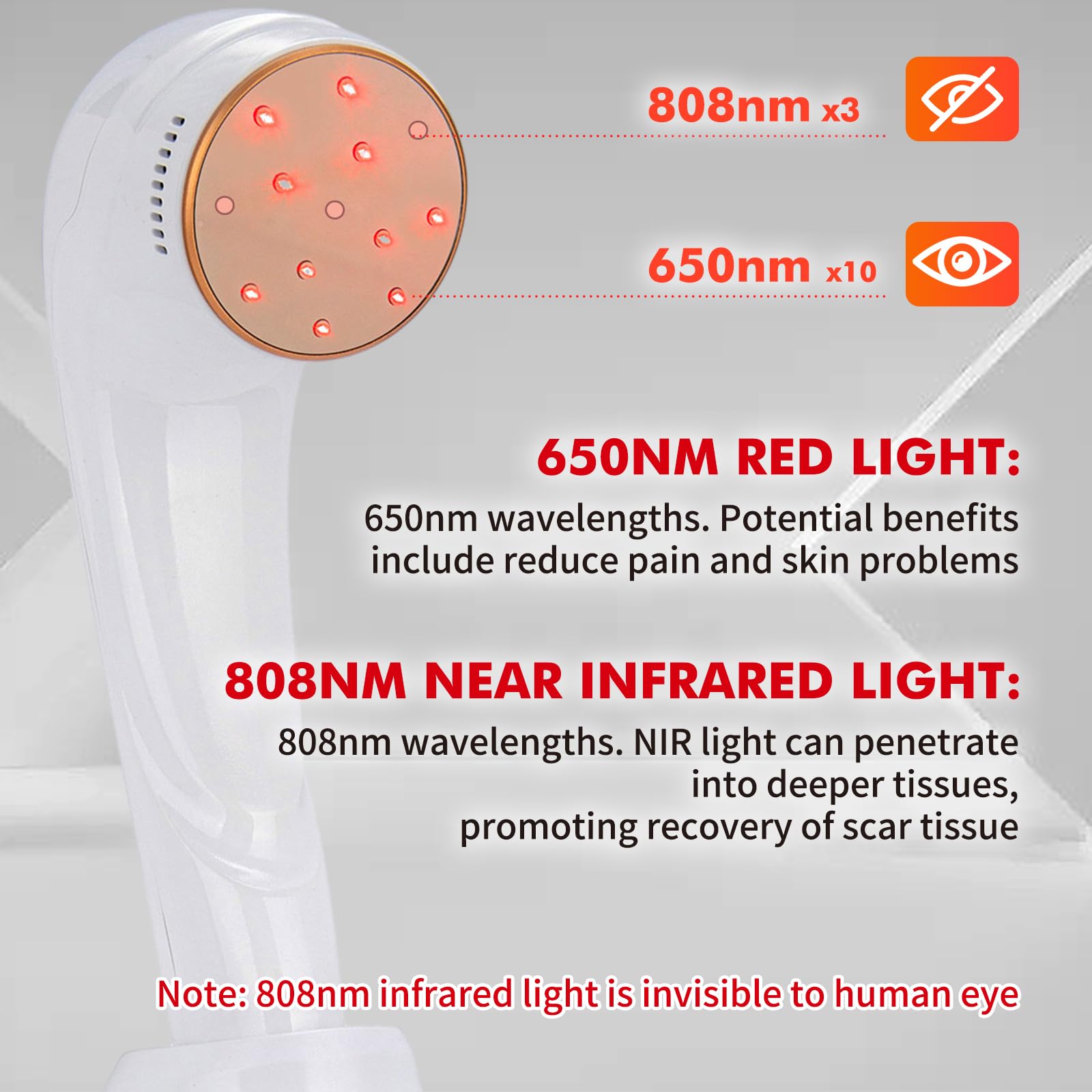 Dispositivo de terapia de luz roja, dispositivo de terapia de luz fría con pantalla LED para aliviar el dolor muscular, terapia de luz infrarroja portátil para humanos/mascotas (4 niveles + 3
