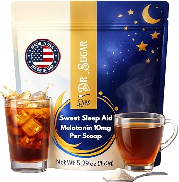 Dr Sugar Labs Powerful Sleep Aid Sweet Melatonin Blend Sugar Replacement for Tea 10mg Melatonin L-Theanine, GABA 0 Sugar, Stevia-Sweetened Made in USA, 3rd Party Tested 30 SVG