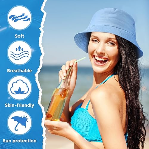 Miniatura 6 de Zhanmai Paquete de 24 sombreros de pescador para mujer, sombreros de verano para viajes a la playa, sombreros de pesca al aire libre, unisex, gorro