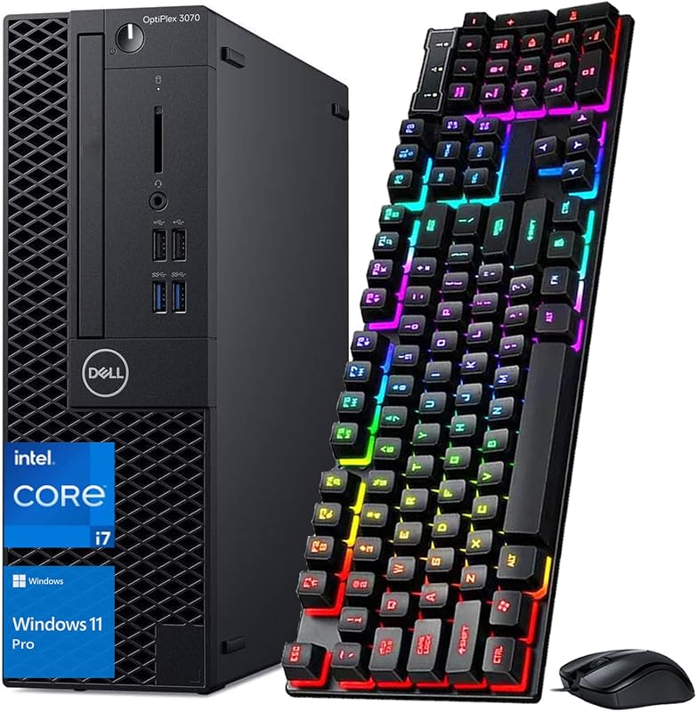 Computadora de escritorio Dell OptiPlex 3070 SFF, Intel Core i7-8700, 8 GB de RAM, 256 GB SSD, WiFi, HDMI, teclado y mouse, PC compacta profesional, Windows 11 Pro (renovado)