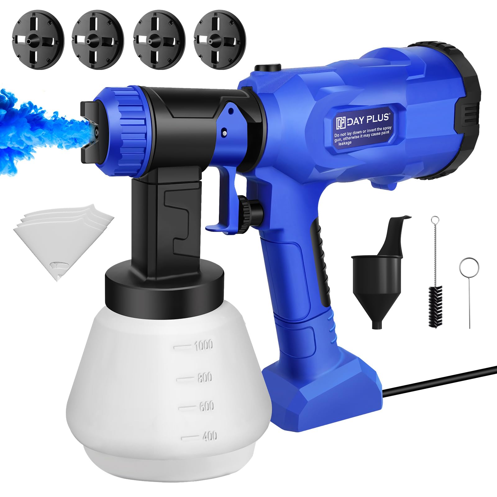 Electric Paint Sprayer, Fence Paint Sprayers, HVLP Spray Paint Gun with 1000ml Detachable Tank, 4 Nozzles & 3 Patterns, Handheld Spray Gun for Fences, Sheds, Decking, Walls, Ceilings, Garden Furniture