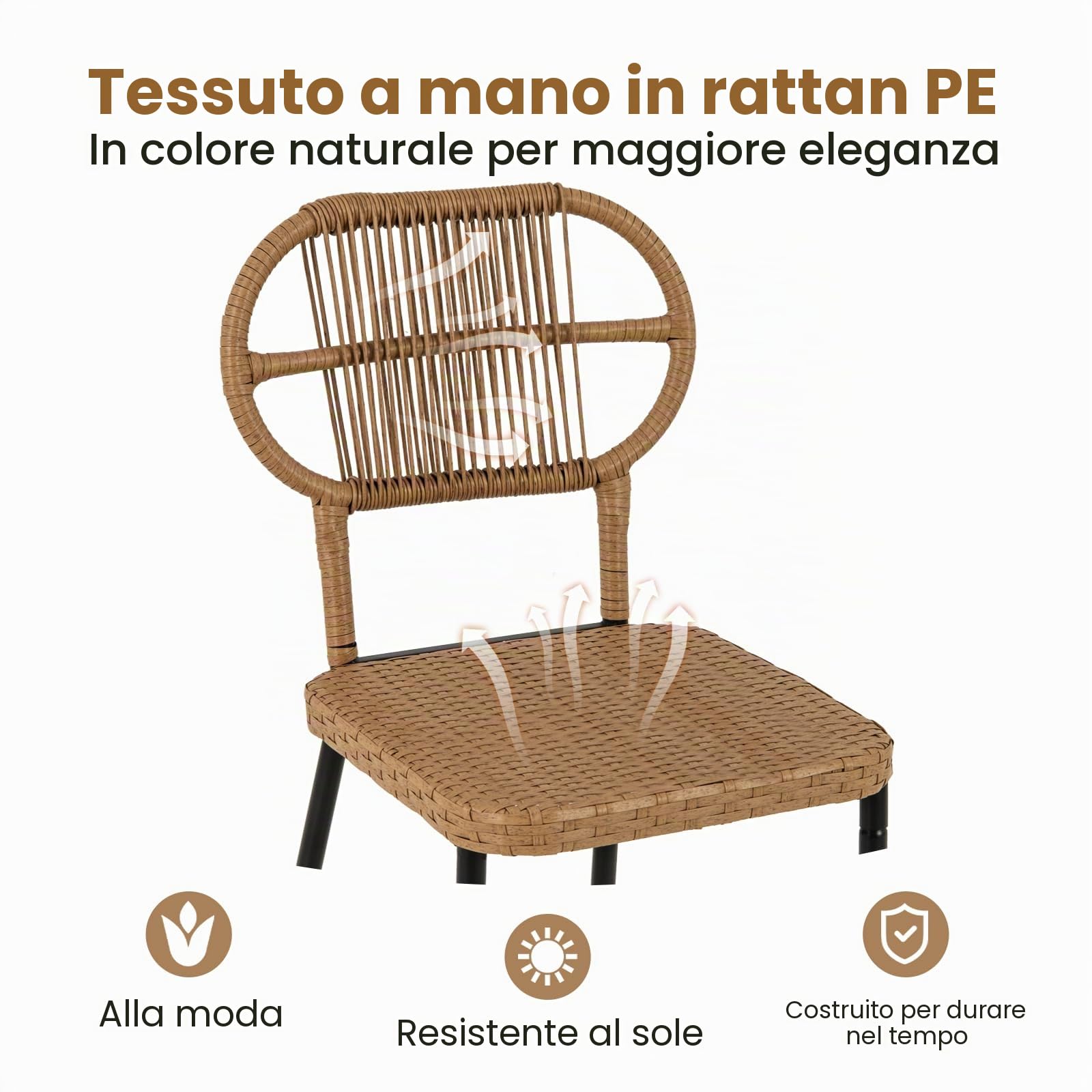 LIFEZEAL Set di mobili da giardino in polyrattan con 2 sedie per giardino, tavolo da giardino con mensola, set di mobili da giardino 3 pezzi per terrazza, patio, piscina