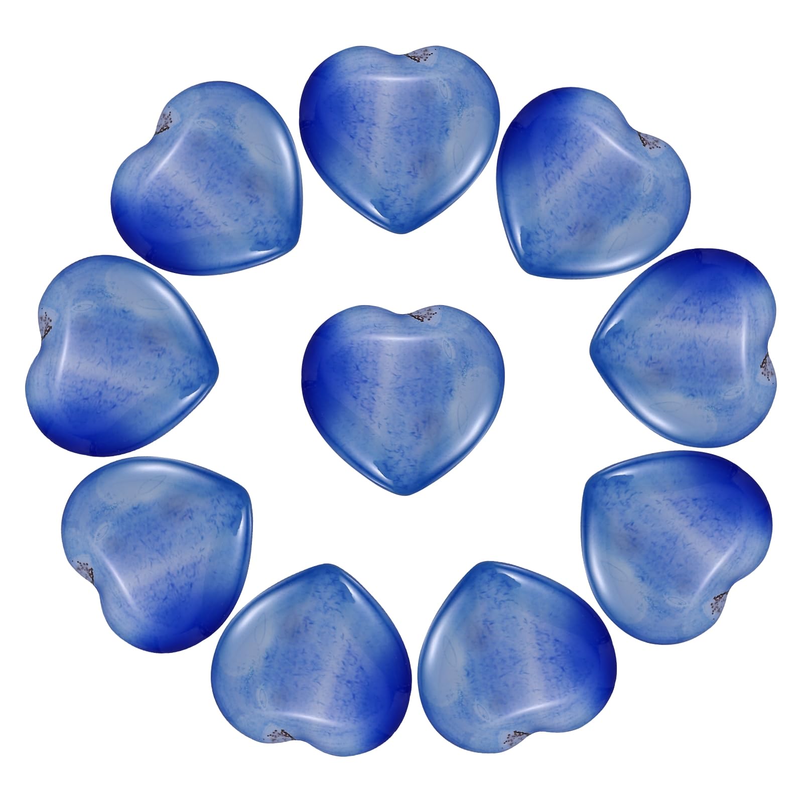 PATIKIL 10Pcs Natural Heart Shaped Crystal Stone, 1 Inch 1/4" Thick Mini Polished Love Gemstone Crystal, Pocket Rock Engraved Worry Stones for Women Gifts Meditation, Blue Agate