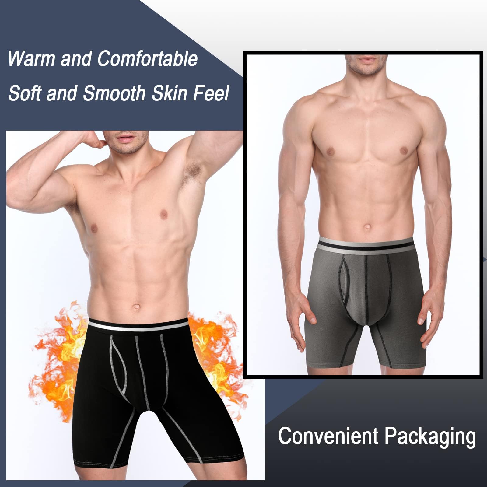 Nuofenkudu Herren Thermo Boxershorts Warm Wärme Unterhose mit Gummibund Stretch Bulge Wärmende Bequem Unterwäsche Weich Männer Retroshorts