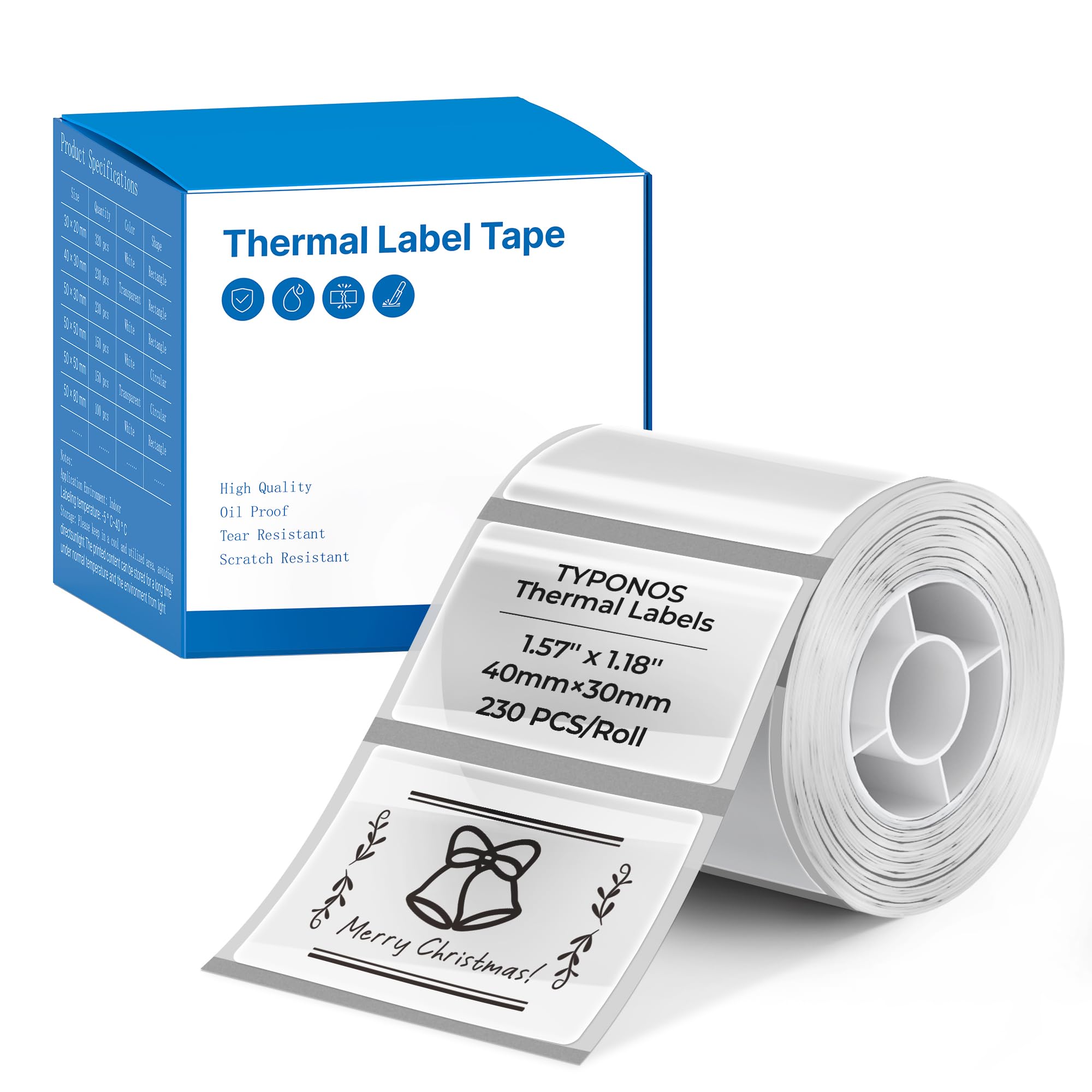 Thermal Labels for TYPONOS PM240 40x30mm Rectangle, 1 Roll, Transparent