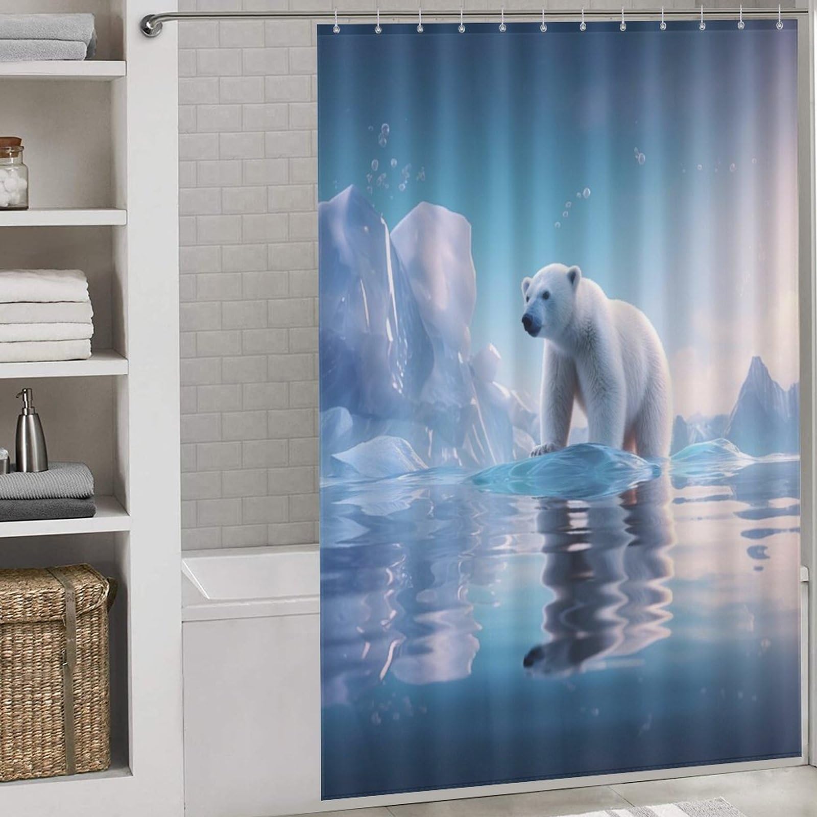 Rideau de douche ours polaire 152x183 cm imperméable pour baignoire moderne