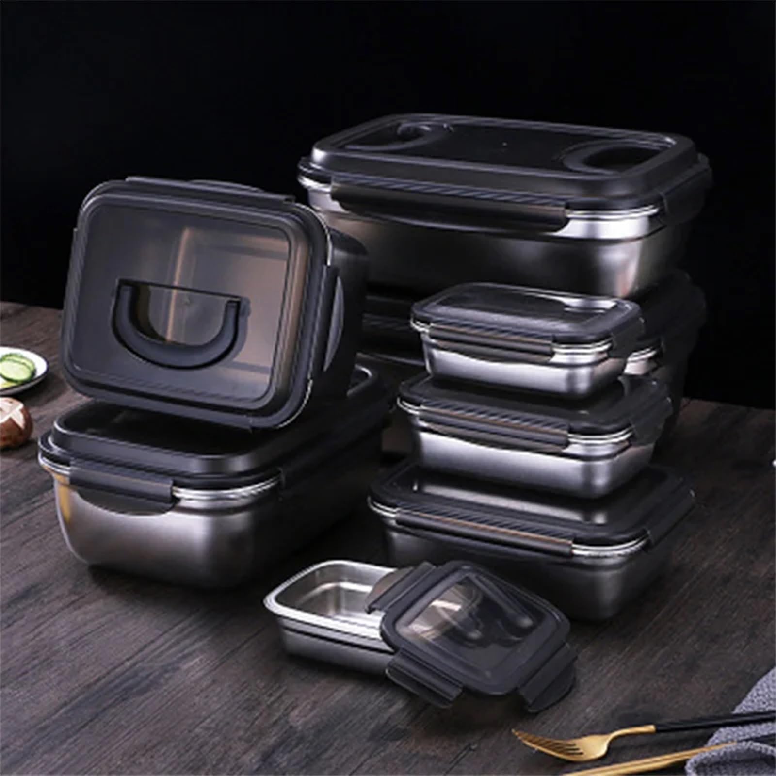 Fiambrera de acero inoxidable 304, for almacenar frutas y verduras, sellada, for el frigorífico Meal Prep Containers(850ML)