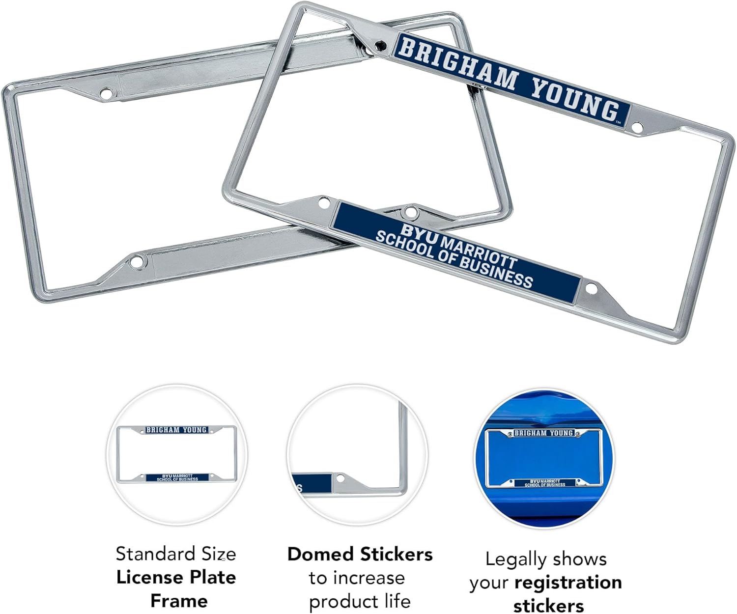 Desert Cactus Brigham Young University License Plate Frame Cougars BYU Cougs Car Accessories Tag Holder for Front or Rear of Car (Marriott School of Business)