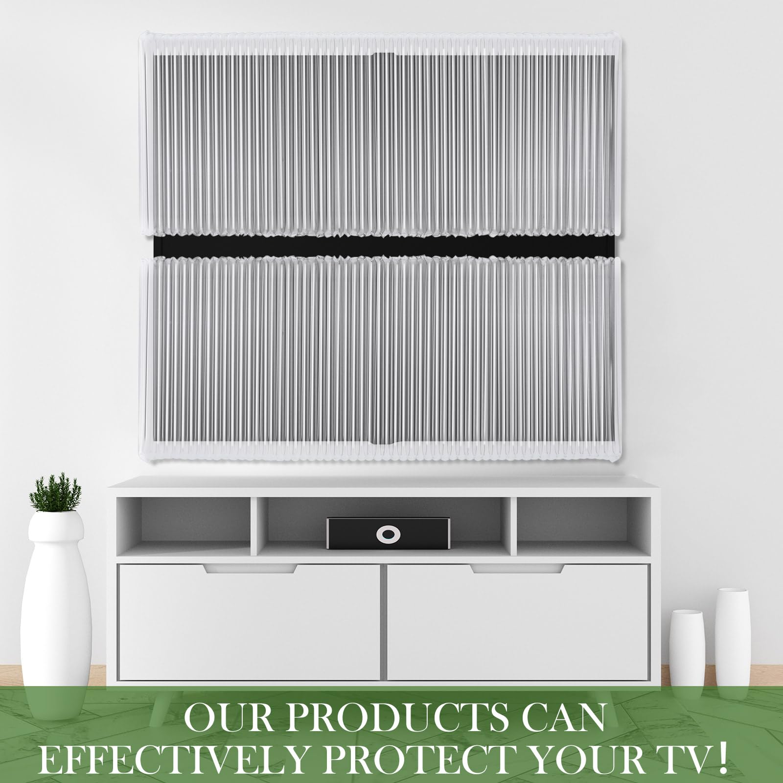 5 fundas protectoras inflables para TV, columnas de burbujas, se adaptan a hasta 62 pulgadas de ancho x 36 pulgadas de alto (se adapta a 65 pulgadas y menos), protector de pantalla plana con inflador