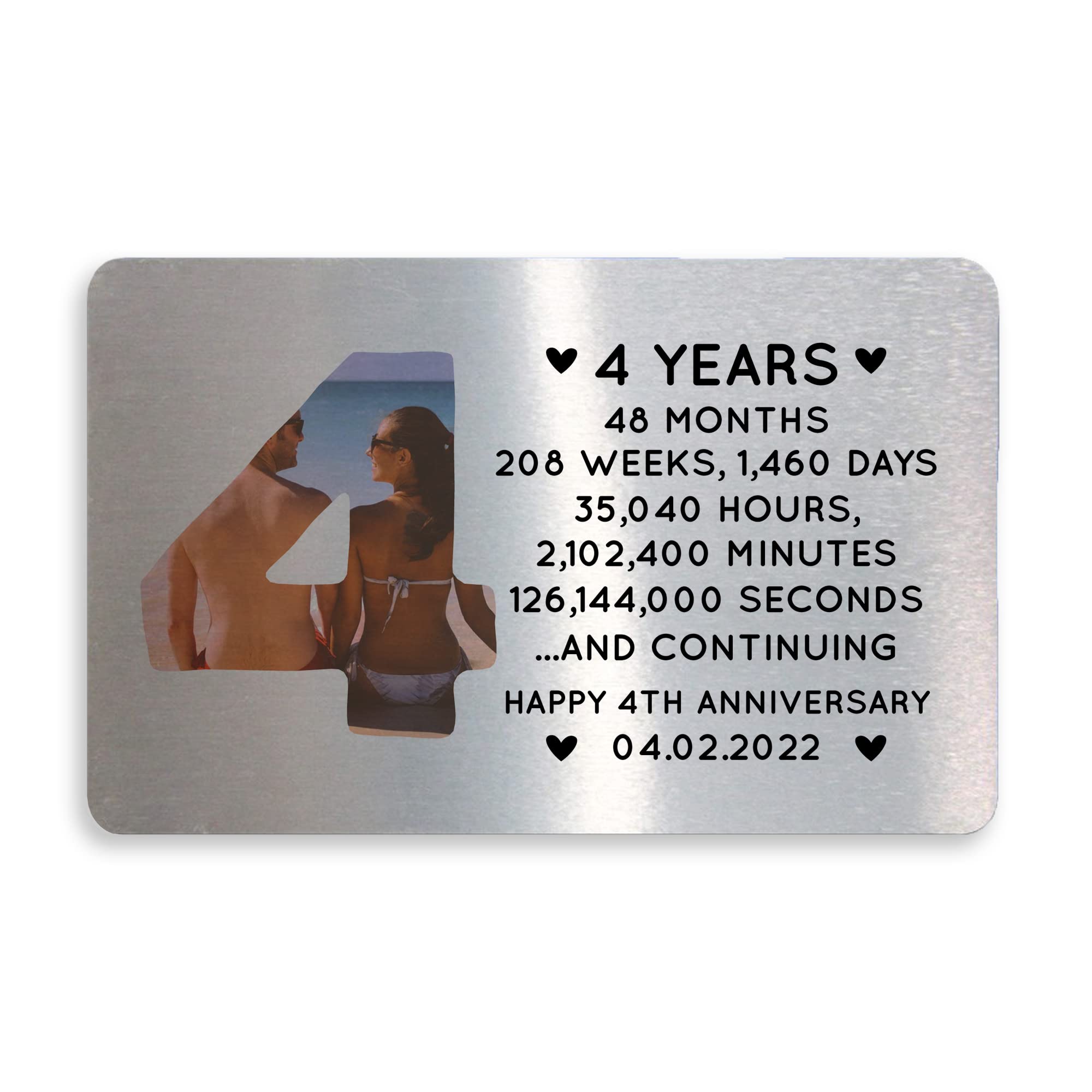 4th Anniversary Personalised Metal Card Perfect For Husband Wife Him Her Gift