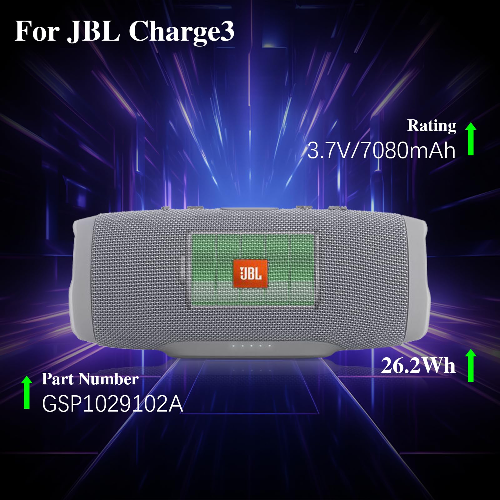 JBL Charge3 Batteria 7080mAh Batteria di ricambio per altoparlante Bluetooth JBL Charge3, GSP1029102A, Batteria JBL Charge3 da 3,7 V 26,2 Wh con strumento di installazione